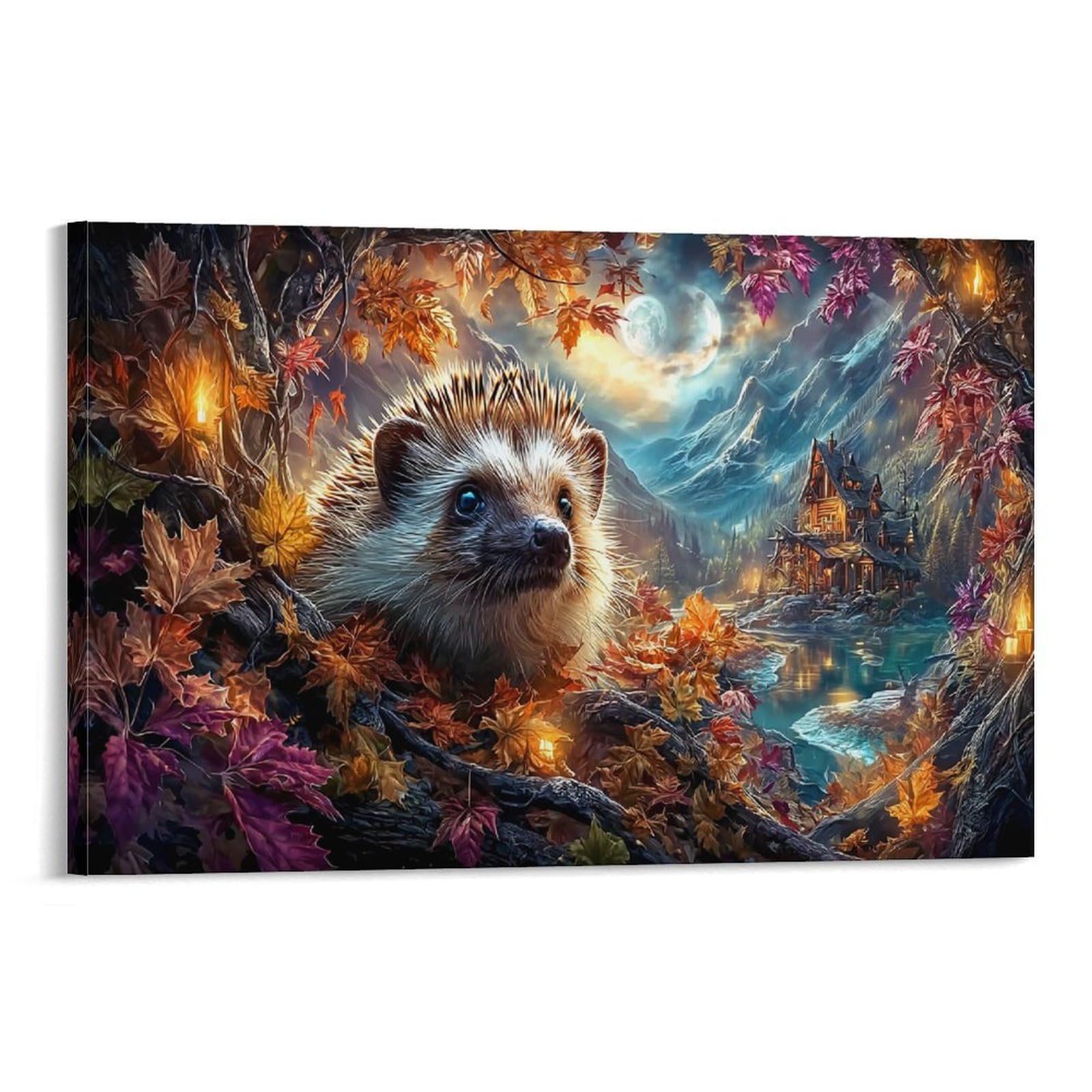 XPASHIQWC Hedgehog Poster Artwork Autumn Maple Leaves Canvas Prints Picture Modern Canvas Wall Art Picture Wall Hanging for Living Room Bedroom Home Decorations 20x30inch(50x75cm)