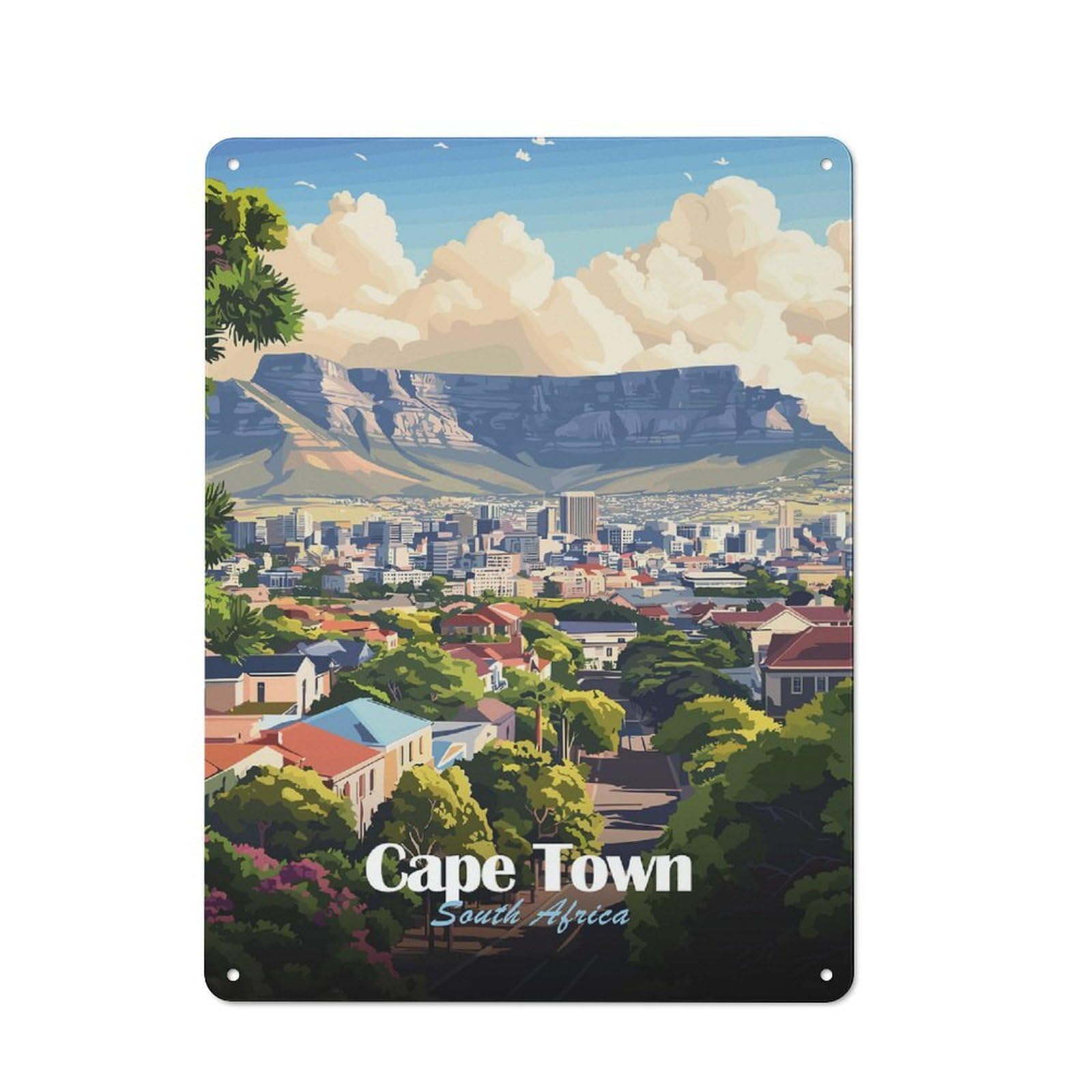 Junmoney Style-15 Metal Plaque 40X30cm With Cape Town Cityscape(2) For Pub Or Café, Vintage Decor, For Metal Sign Collectors, For Vintage Wall Decor Fans
