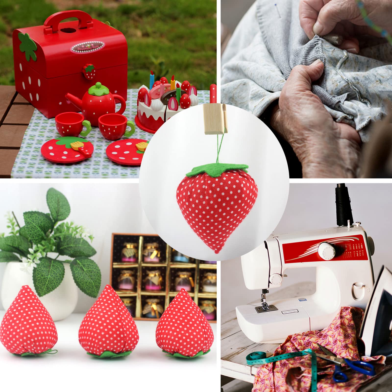 Portaspilli A Forma Di Fragola 2 Pezzi - Cuscino Decorativo Per Cucito E Ricamo - Foto 9