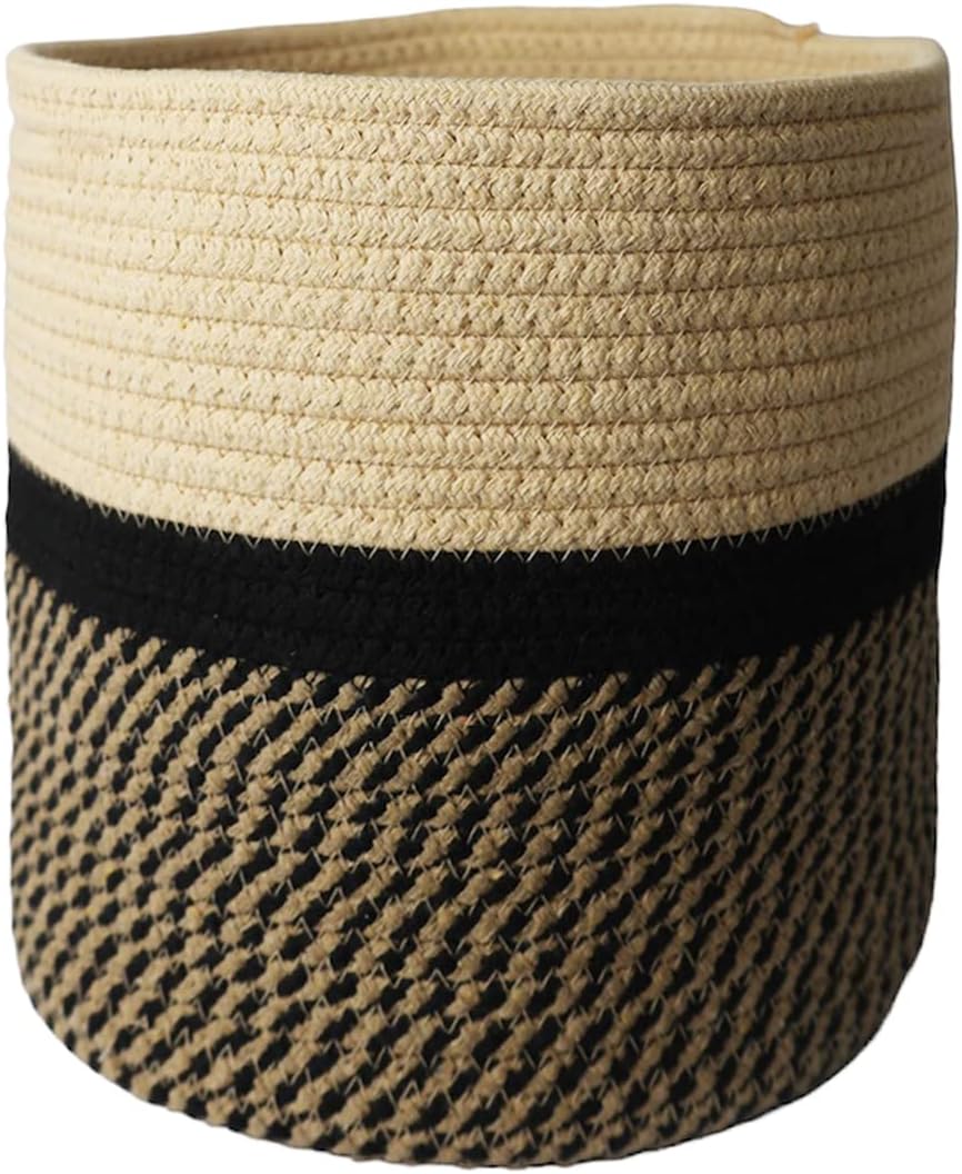 Decorative Baskets for Plants| 9- & 11-inch Pots for Indoor Plants | Floor Planter Pot Cover | Rope Plant Basket for Indoor (Medium 11" Round, Tan/Black)