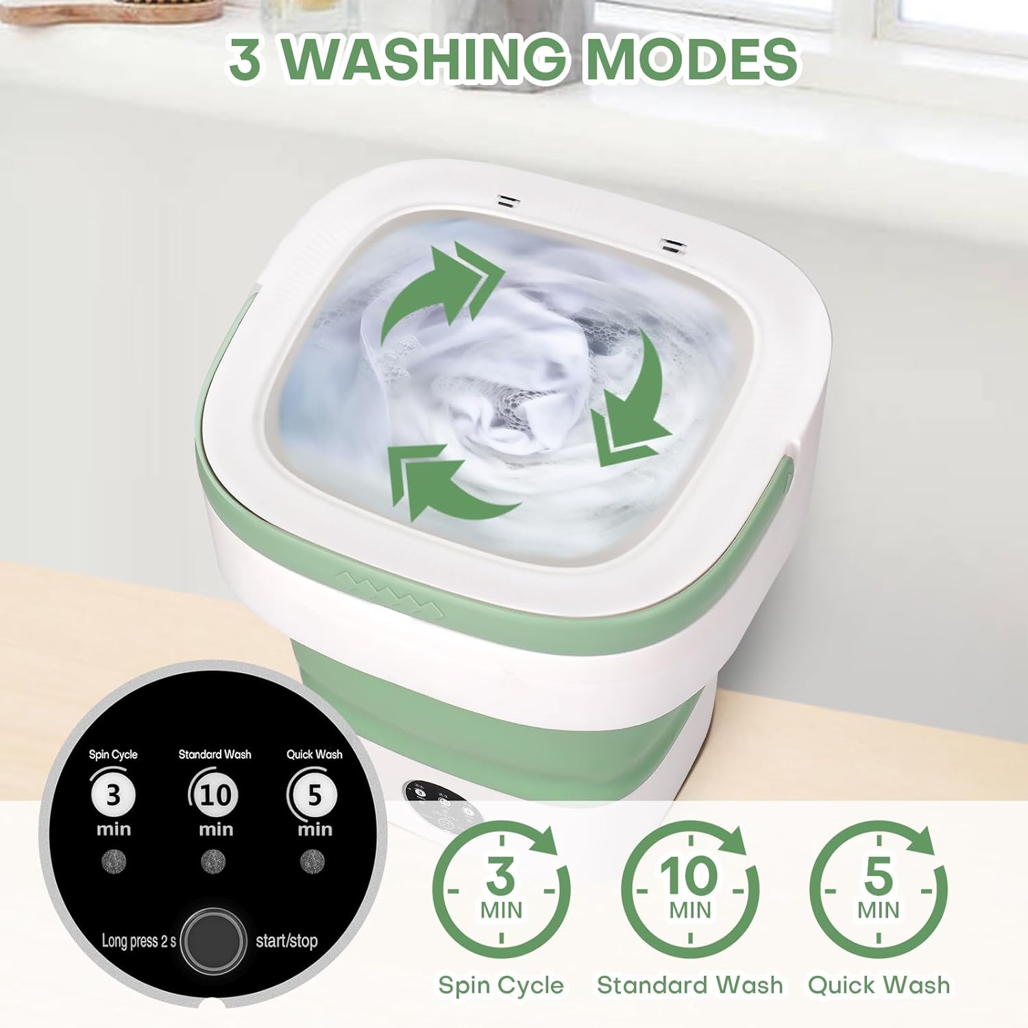 Portable Washing Machine, Upgrade 13L Mini Clothes Washer with 3 Modes, Foldable Small Laundry Machine for Travel, Camping, RV - Perfect for Underwear, Baby Clothes, Socks