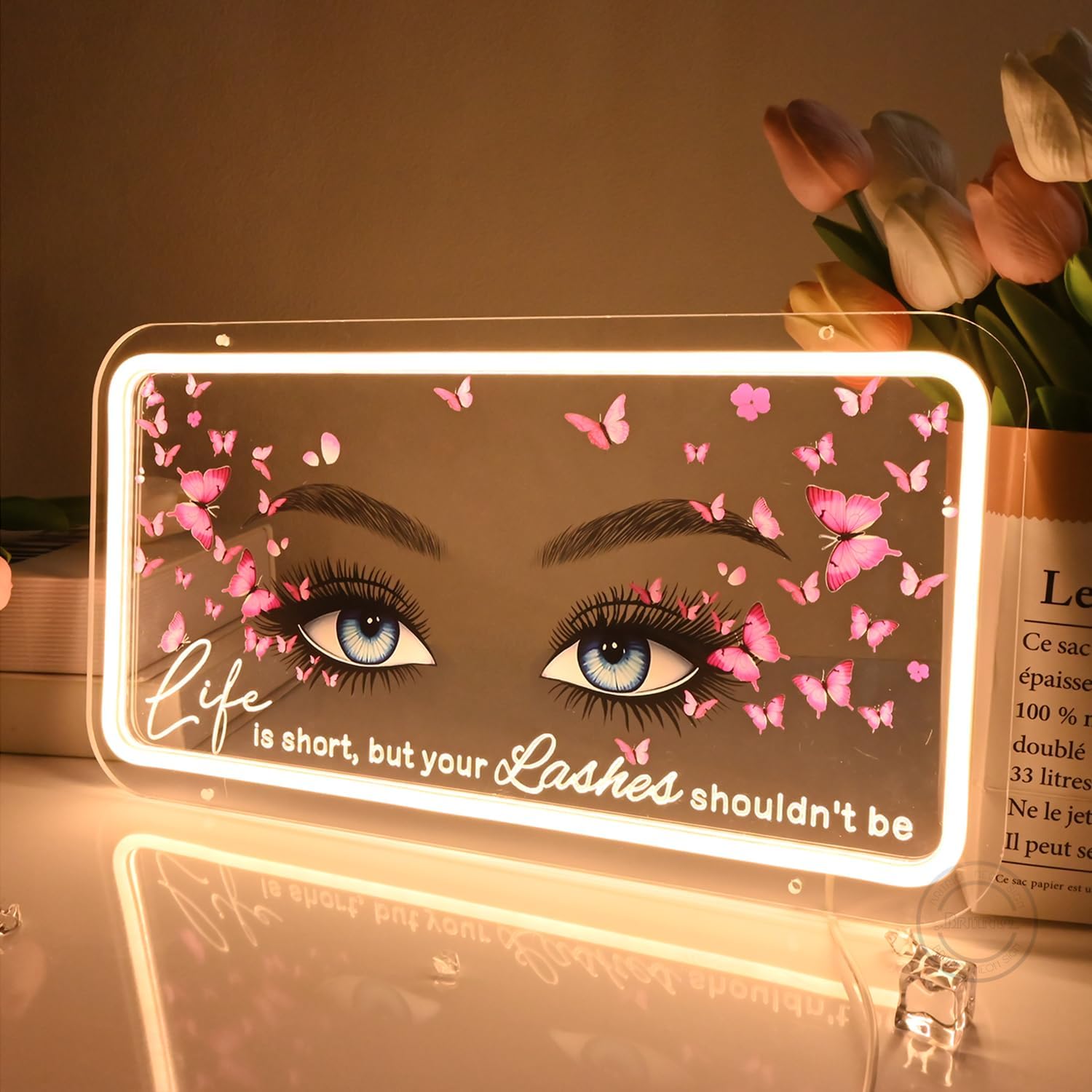 Britrio Lashes Neon Sign Light for Beauty Salon Eyelash Extension Studio Business Stores Logo Office Butterfly LED Wall Art Decor Sign Lash Tech Birthday Gift Warm White 5V USB Powered - Image 4