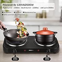 Vista 3 de Countertop Double Cast Iron Burner 1800 Watts Electric Hot Plate with Adjustable Temperature 6.1" Cooktop for Dorm, Office, Home, Camp, Compatible