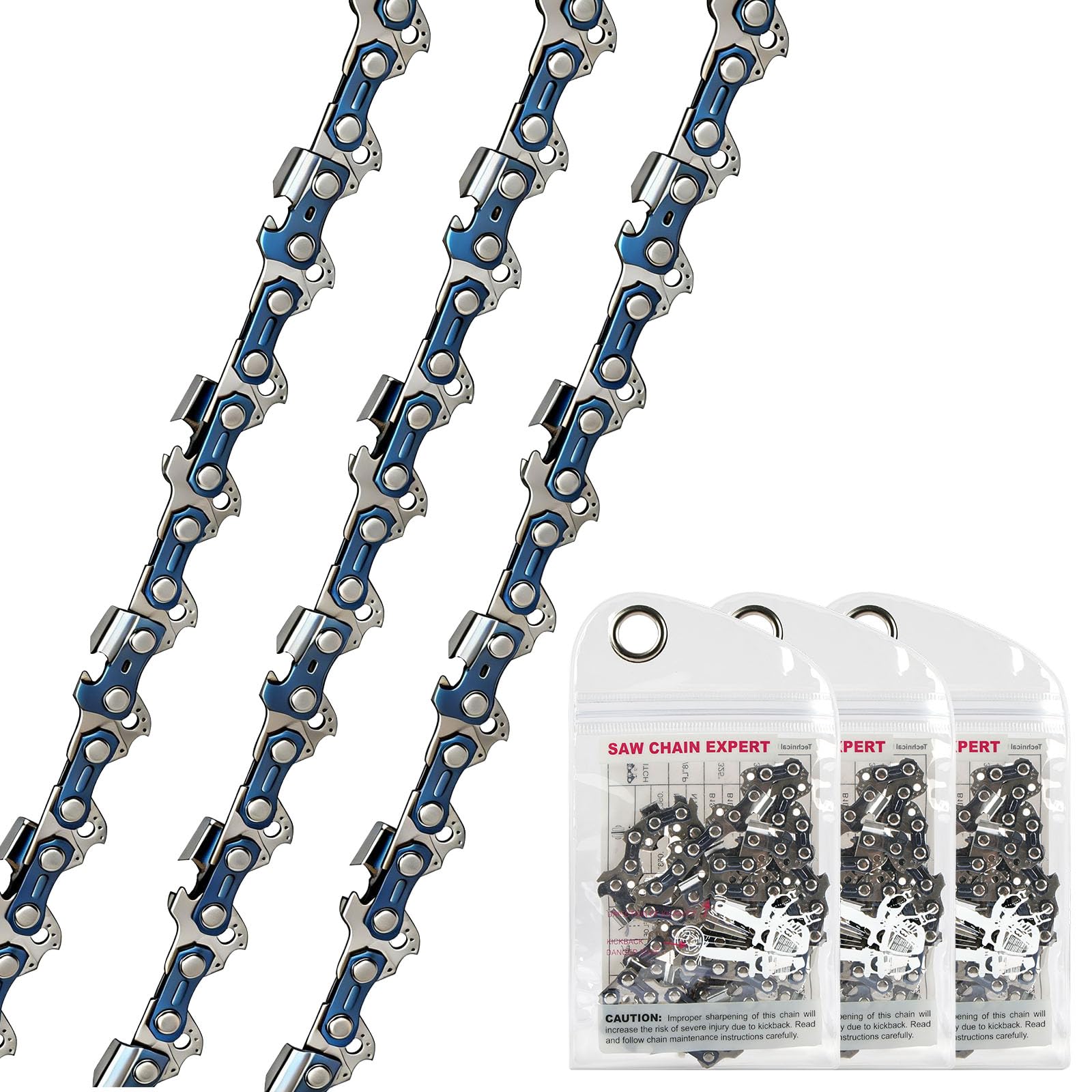 AOOWU 3 Pack Chainsaw Chain for 14 Inch (35cm) Bar, 52 Drive Links, 3/8" LP Pitch, 0.043" (1.1mm) Gauge, Low-Kickback Replacement Saw Chain Fits Ryobi, Bosch, Einhell and More Professional Chainsaws