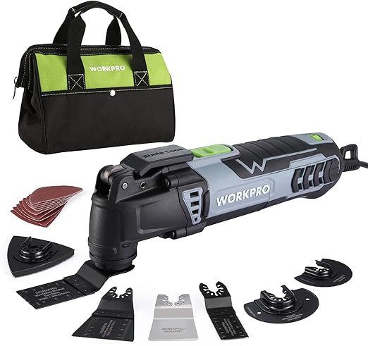 WORKPRO Oscillating Multi-Tool Kit, 3.0 Amp Corded Quick-Lock Replaceable Oscillating Saw with 7 Variable Speed, 3° Oscillation Angle, 17pcs Saw Accessories, and Carrying Bag