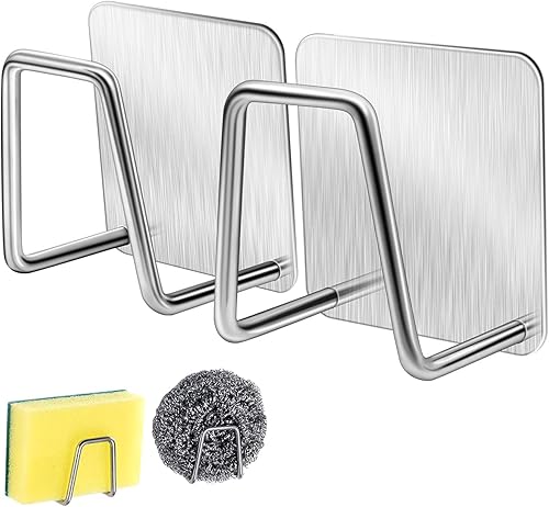 Soporte de esponja para fregadero de cocina, organizador de fregadero de cocina con adhesivo fuerte, acero inoxidable SUS304, impermeable y de