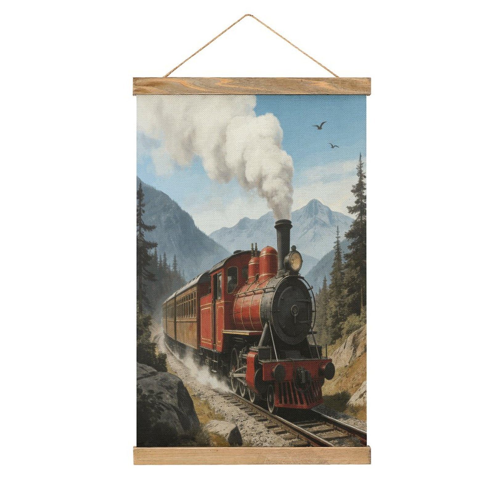 VstaDank Train Poster with Wooden Frame Hanger Art Painting Wall Decor Poster Wall Hanging Wooden Frame 13x20 Wood Poster Hanger for Photo Picture Art Canvas Print Artwork