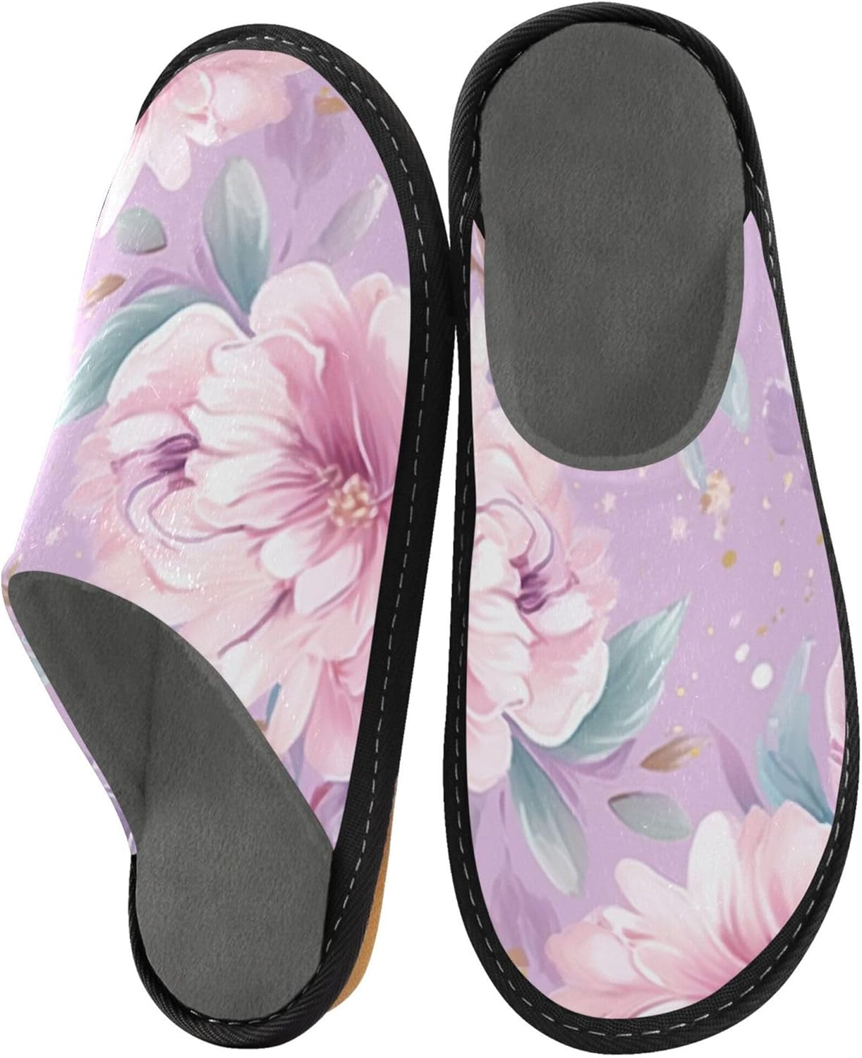 Flower Glitter Texture House Slippers – Cozy Fuzzy Slippers for Guests, Washable & Disposable, Perfect for Shoeless Home, Spa & Hotel Use A112918