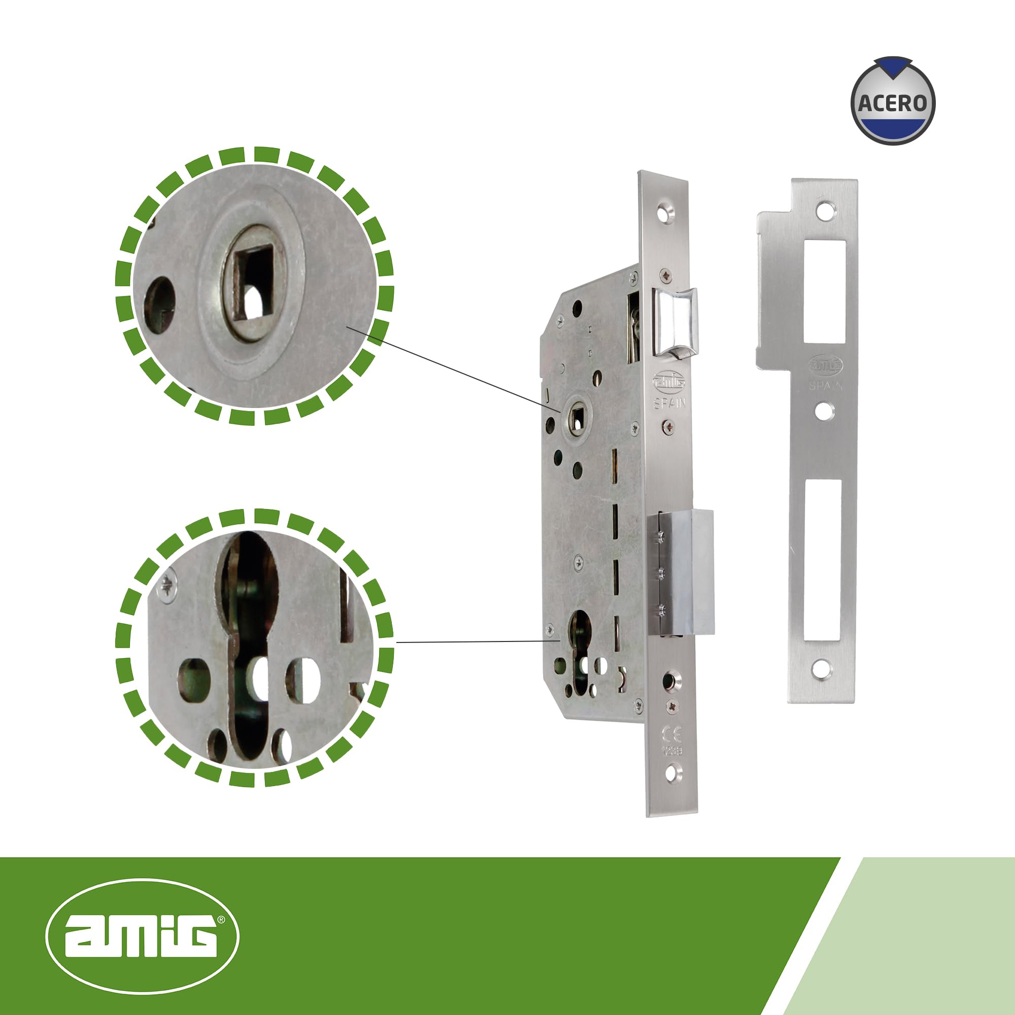 Amig - Serrure à encastrer Mod.340 avec cylindre - Serrure de sécurité pour porte en bois - Fermeture fiable et installation facile - Axe 50 mm - Acier - Finition nickelée