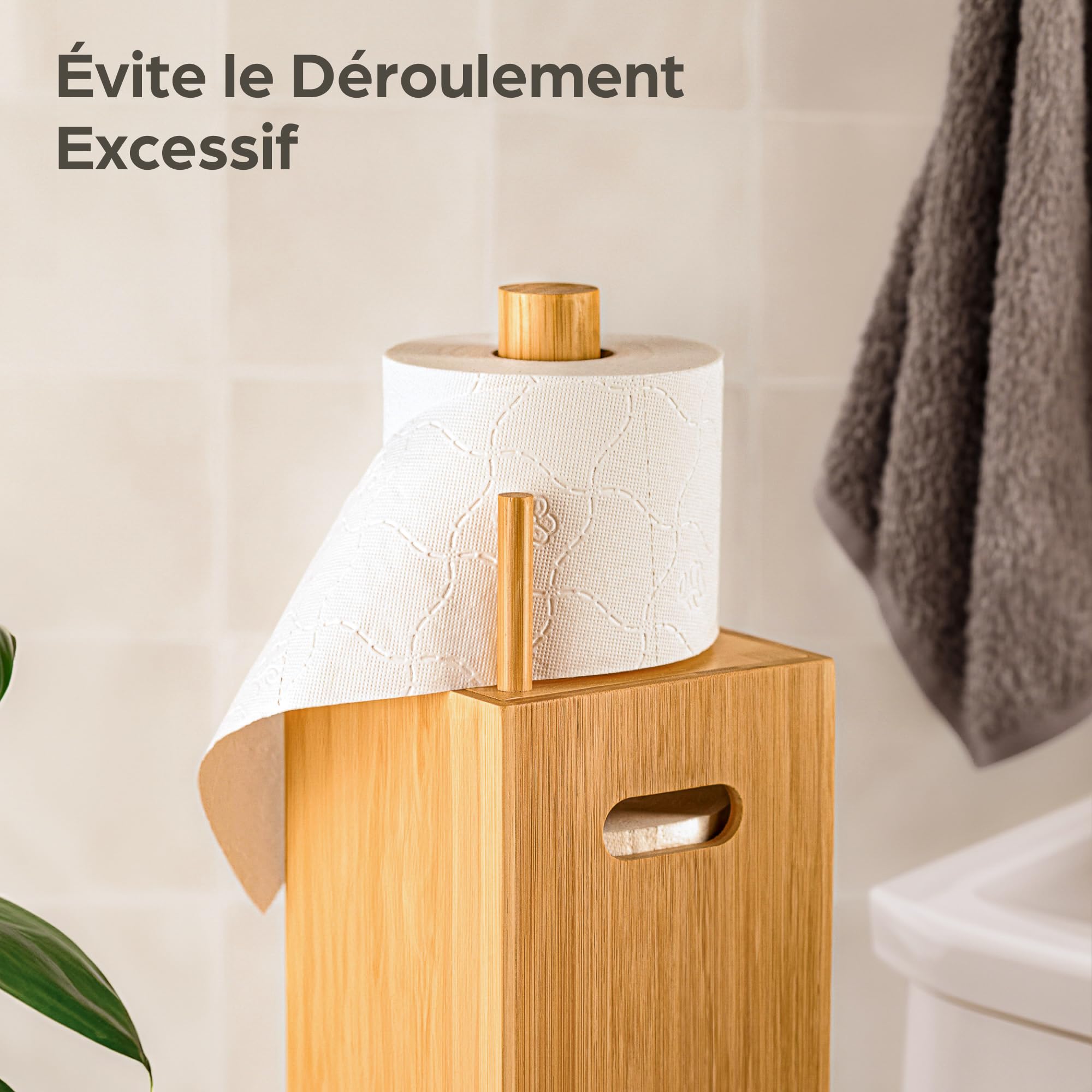 Praknu Porte Papier Toilette sur Pied Bois - Rangement Papier Toilette Bambou FSC avec Couvercle Magnétique pour 4 Rouleaux - Peu Encombrant - Antidérapant