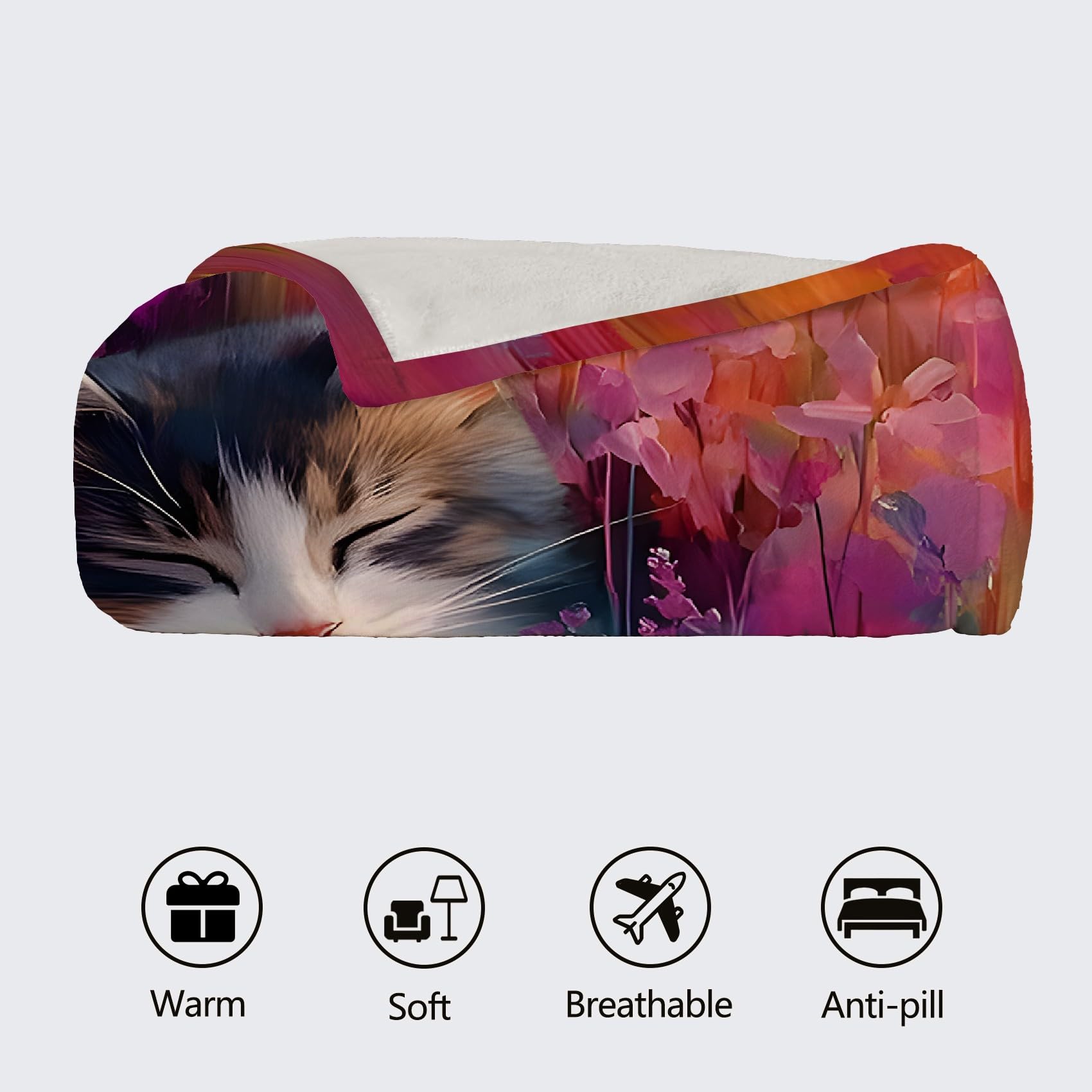 Gato Manta Personalizada 150x200 cm Estilo De Pintura Al óLeo Mantas Personalizadas con Fotos para Parejas, Amantes, Adultos, Niños, Regalos para Mamá, Papá, Novio, Novia