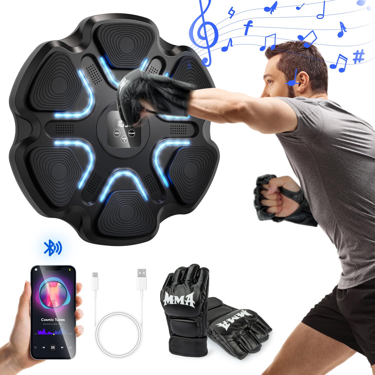 Muzyczna Maszyna Bokserska naścienna Bluetooth z Trybami Prędkości LED