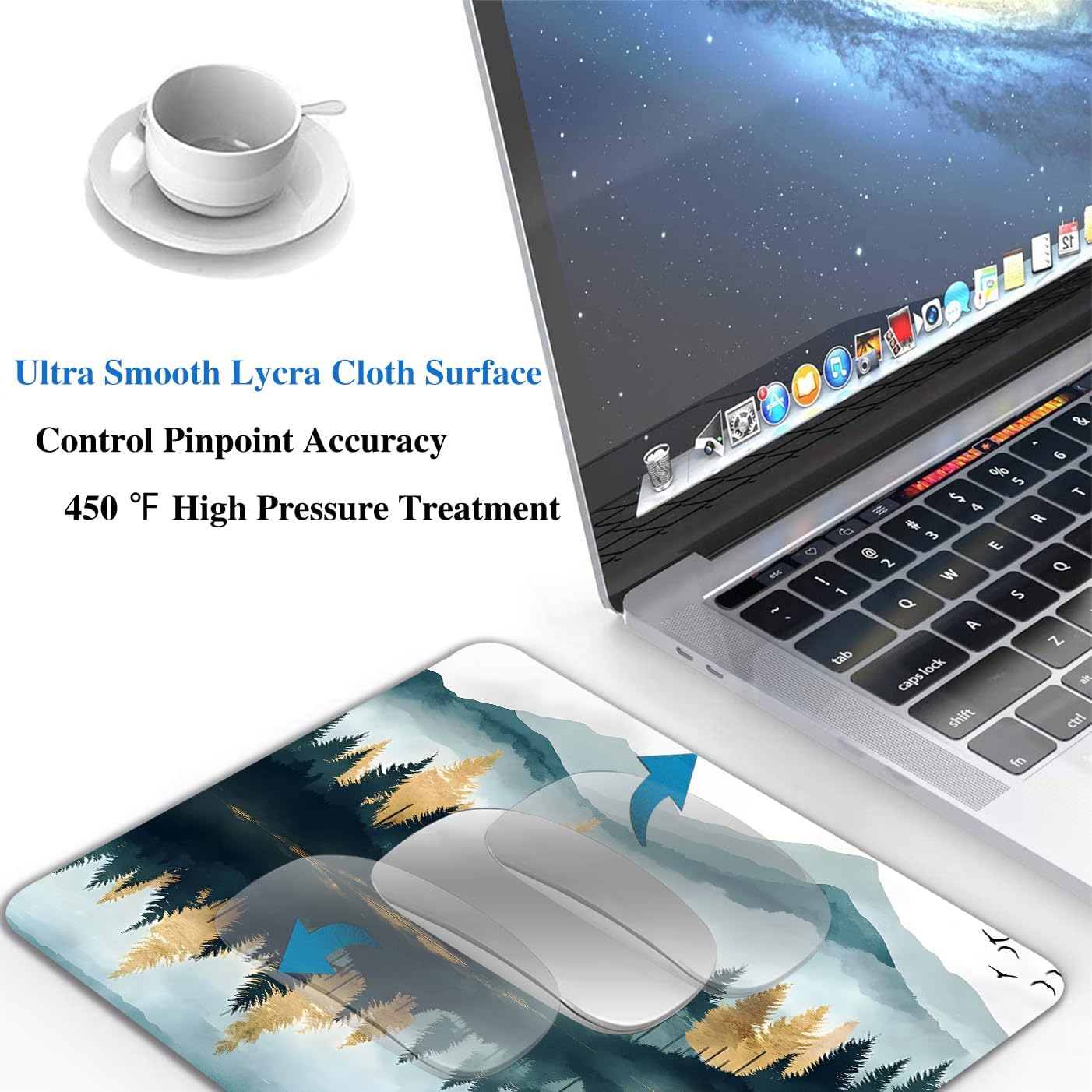 Aesthetics Misty Forest Mountain Mouse Pads for Desk, Portable Wireless Computer Mouse pad Small Design with Women, Non-Slip Rubber Base Laptop Mousepad 9.5 x 7.9 Smooth Surface for Office & Travel