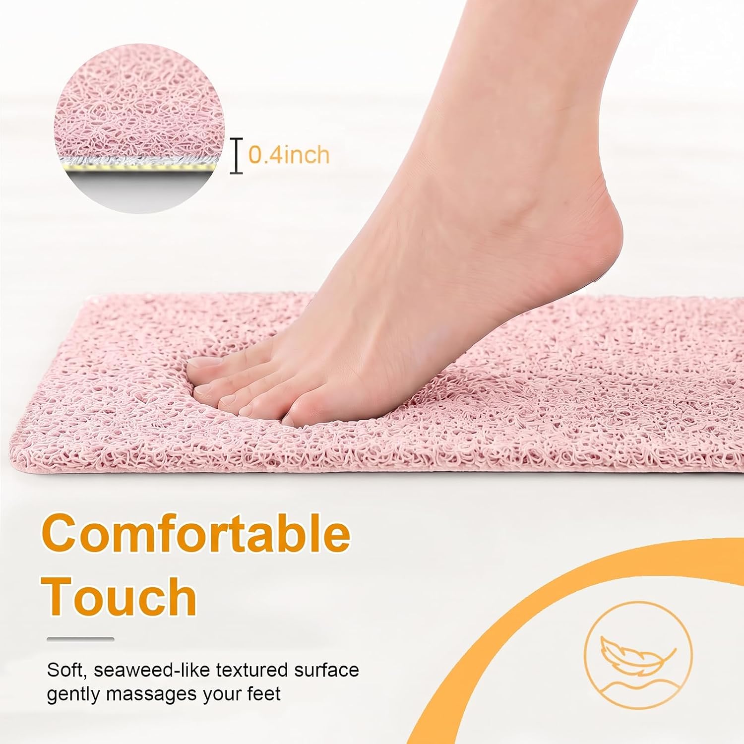 Shower Non Slip Mat, 24x16 inch Shower Mats for Bathroom, PVC Loofah Bathroom Mats with Drain for Textured Surface, Fast Drying Bathtub Mats for Tub & Wet Area, Pink