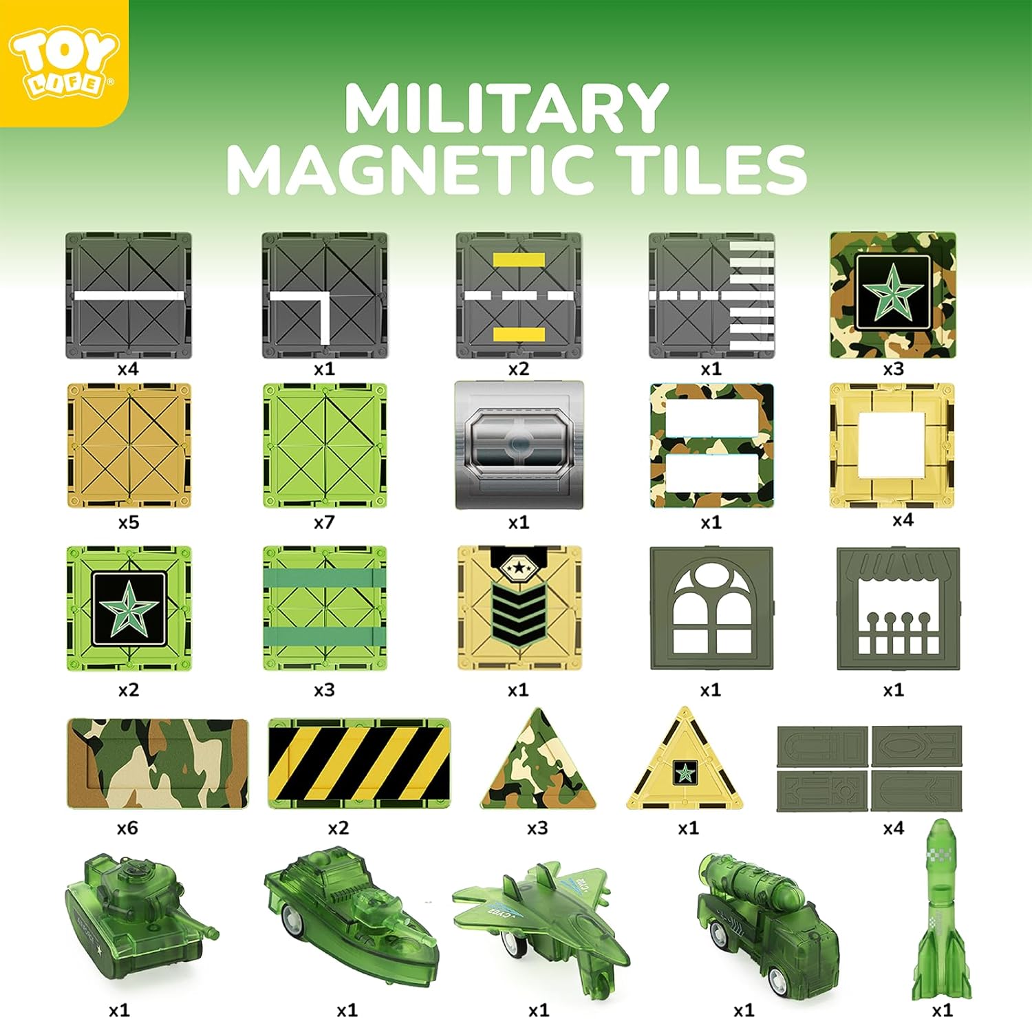 TOY Life 58PCS Magnetic Tiles Military, Army Toys Building Set for Kids Ages 4-8, STEM Magnetic Building Blocks for Toddler 3-5, Educational Magnet Tile Army Men Base Set for Boys & Girls Ages 3+