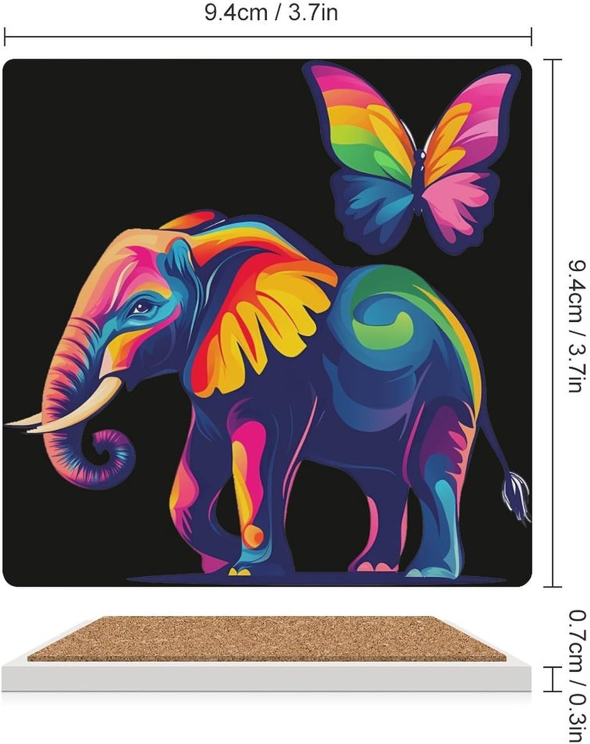 Colourful Elephant Butterfly Ceramic Coasters Square Drinks Coaster Coffee Table Decor Table Coaster for Home Bar