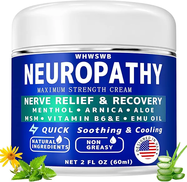 WHWSWB Neuropathy Nerve Relief Cream - Maximum Strength for Feet, Hands, Legs, Toes Includes Menthol, Arnica, Aloe Vera, Emu, MSM, Vitamin B6, Effective Cooling Soothing