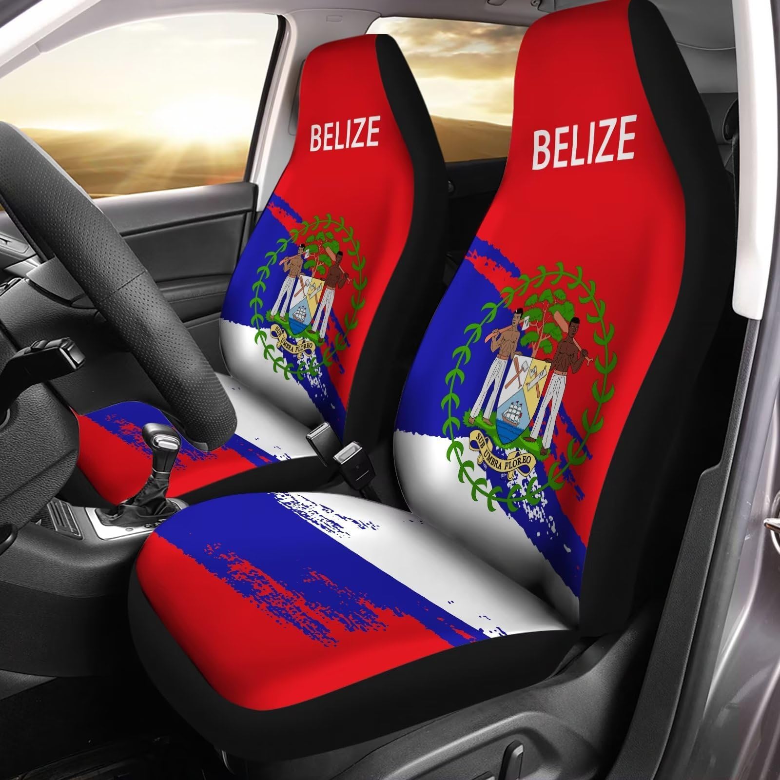 Bulopur Belize Flag Pattern Thin Car Front Seat Covers, Universal 2pcs Car Seats Vehicle Enterior Protector Suitable Fits Most Car Auto SUV Sedan Truck, (F8)