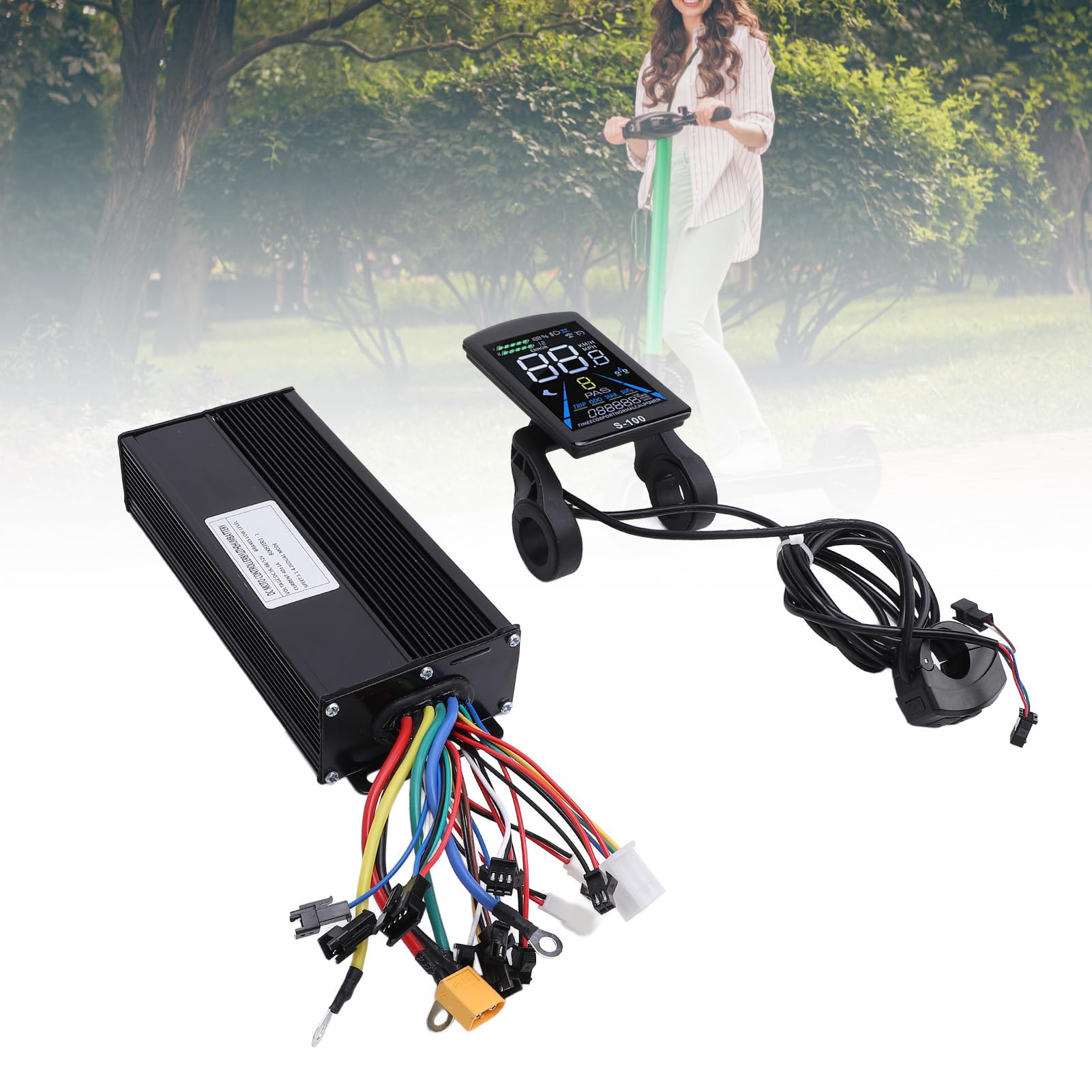 BuyWeek Zestaw kontrolera silnika roweru elektrycznego, 36 V, 48 V, 1500 W, 2000 W, 40 A, 3-trybowy sterownik fali sinusoidalnej, S-100, wyświetlacz LCD do skutera
