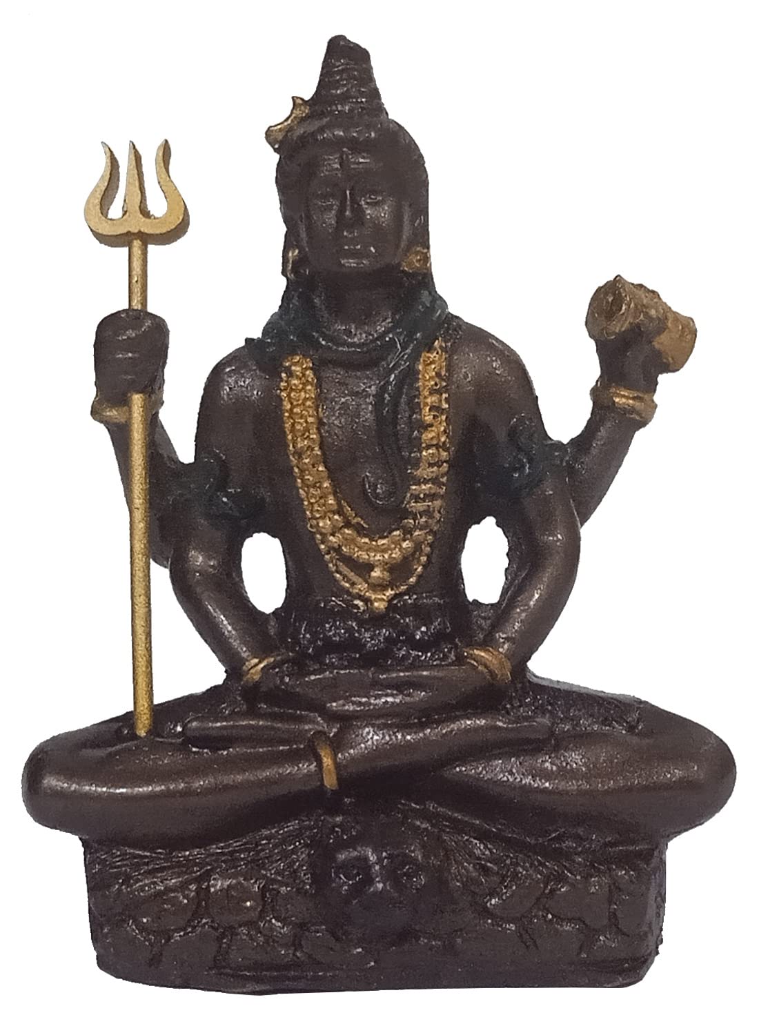 Purpledip Resin Idol Shiva Mahadev with Trishool: Collectible Bronze Finish Statue for Home Temple, 3 Inches (12559)