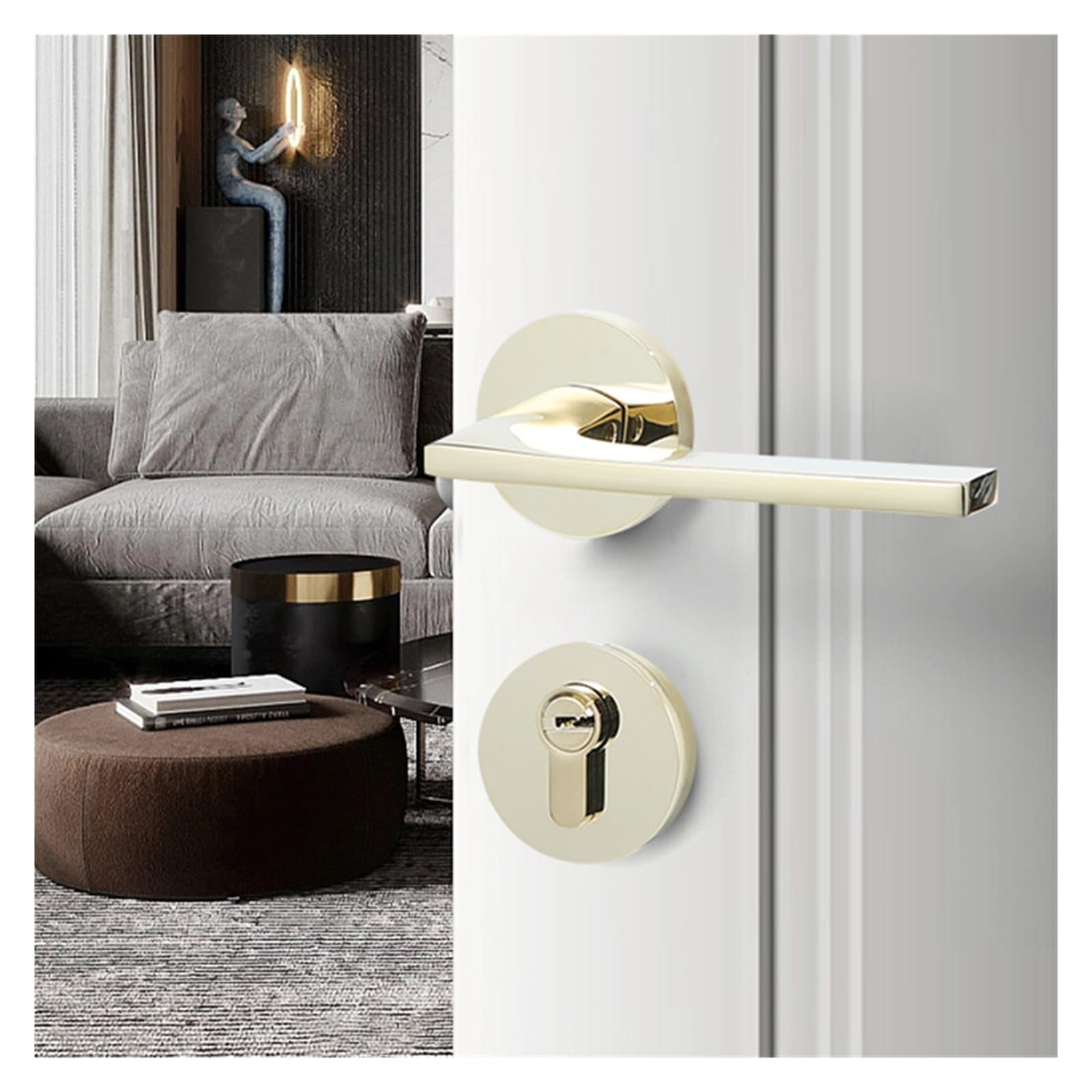 Latón Cerradura de Puerta Lujo Ligero Silencioso Plateado Interior Manija