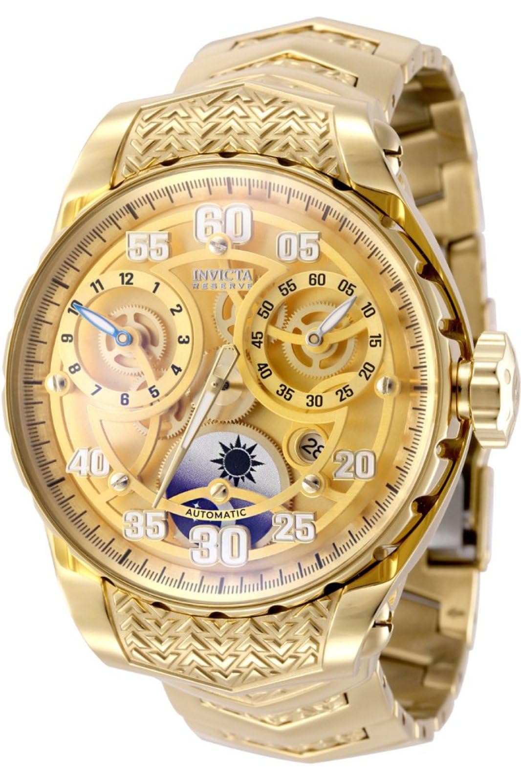 Invicta Reserve 50267 Zegarek Męski - Mechanizm Automatyczny - Stal Nierdzewna ze Złotą Tarcza - 48 mm
