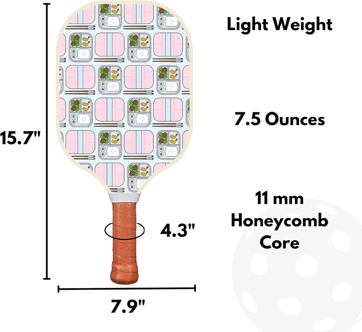 Paddle - Carbon Fiber, Honeycomb Core, Cushioned Non-Slip Grip - Premium, Aesthetic, Cute - Perfect for Beginners and Intermediate Players