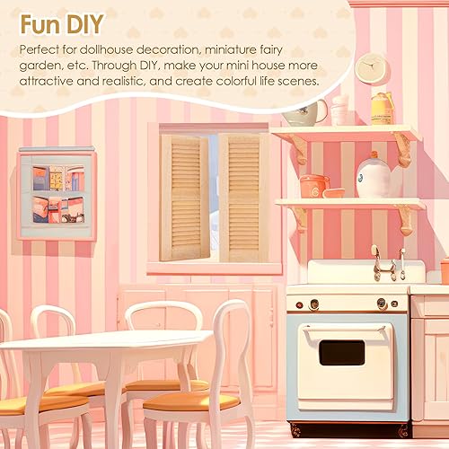 Miniatura 5 de DYNWAVE Muebles hechos a mano para casa de muñecas de 112, persianas de madera, paquete de 4 pares, accesorios en miniatura, manos