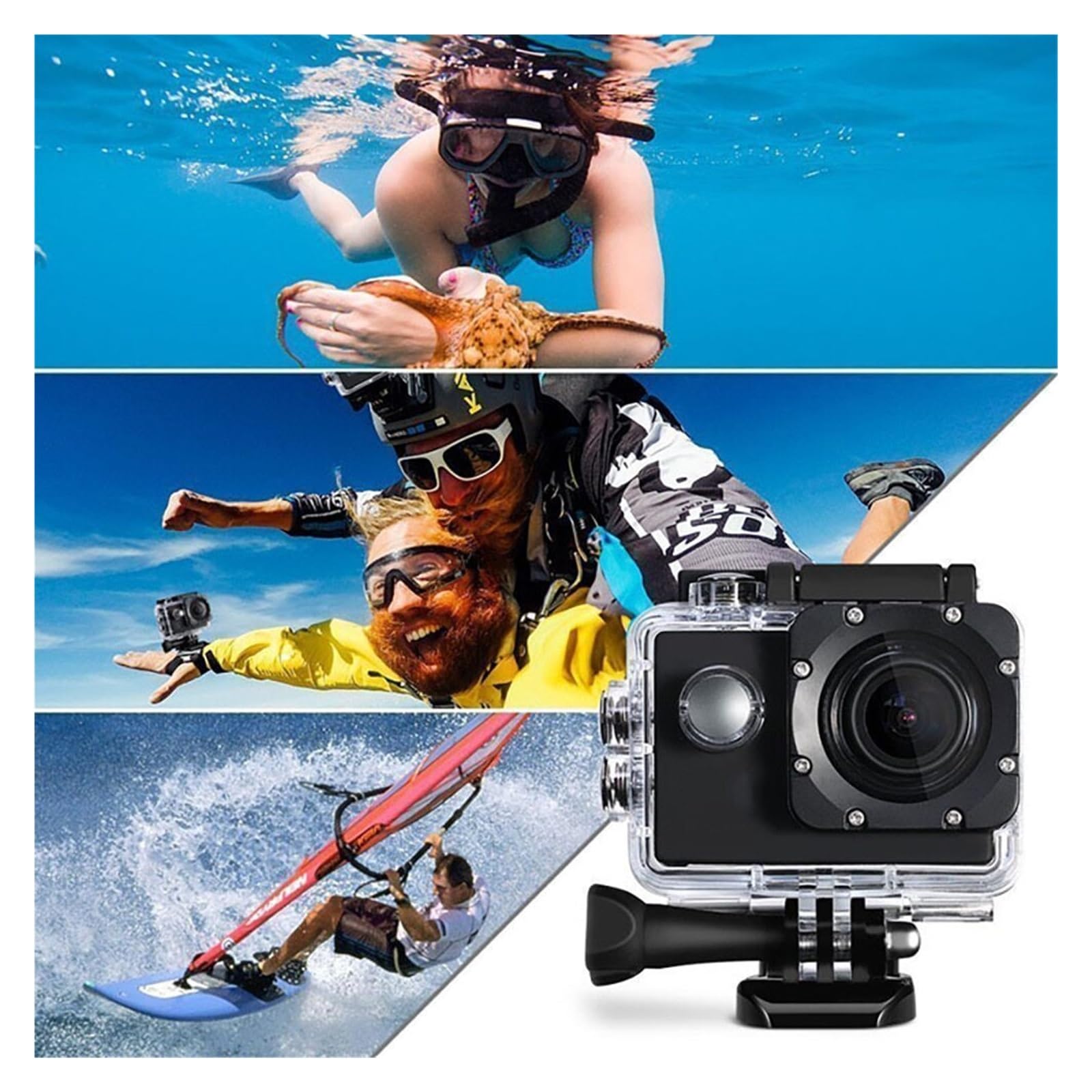 Macchina Fotografica d'azione Azione Sportiva Videocamera for Registrazione Subacquea Impermeabile Videocamera Full HD Cam Videoregistratore for Esercizi estremi(Blue)