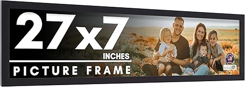 Marco negro de 27 x 7 pulgadas, marco de fotos moderno completo que incluye protector de acrílico UV, tablero de respaldo de espuma sin ácidos,