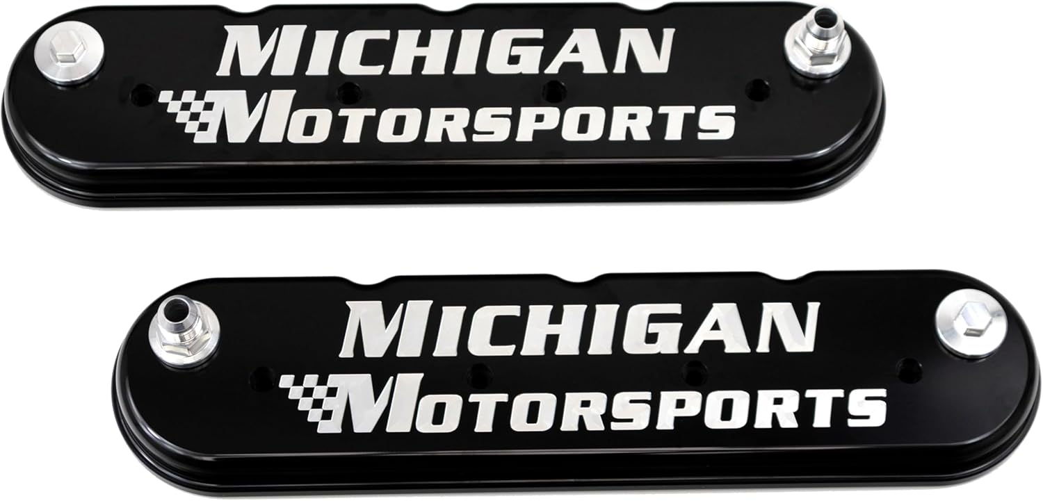 Michigan Motorsports Billet LS Valve Covers | Black with Logo | Fits LS1 LS3 LQ4 LC9 4.8L 5.3L 5.7L 6.0L 6.2L 7.0L | High-Strength Billet Aluminum Valve Covers