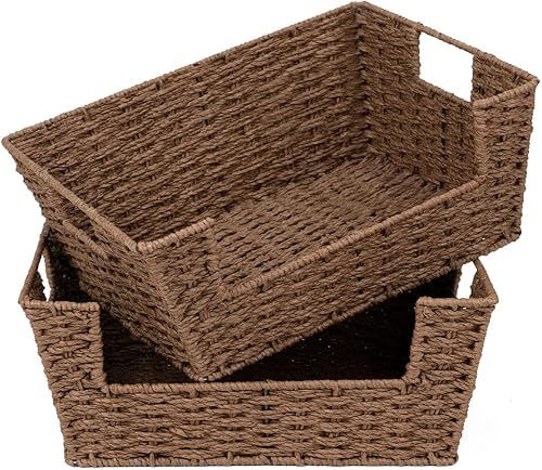 Vista 10 de StorageWorks Wicker Storage Basket, Pantry Organizers and Storage, Stackable Storage Baskets for Shelves, Paper Rope Baskets for Organizing, Black