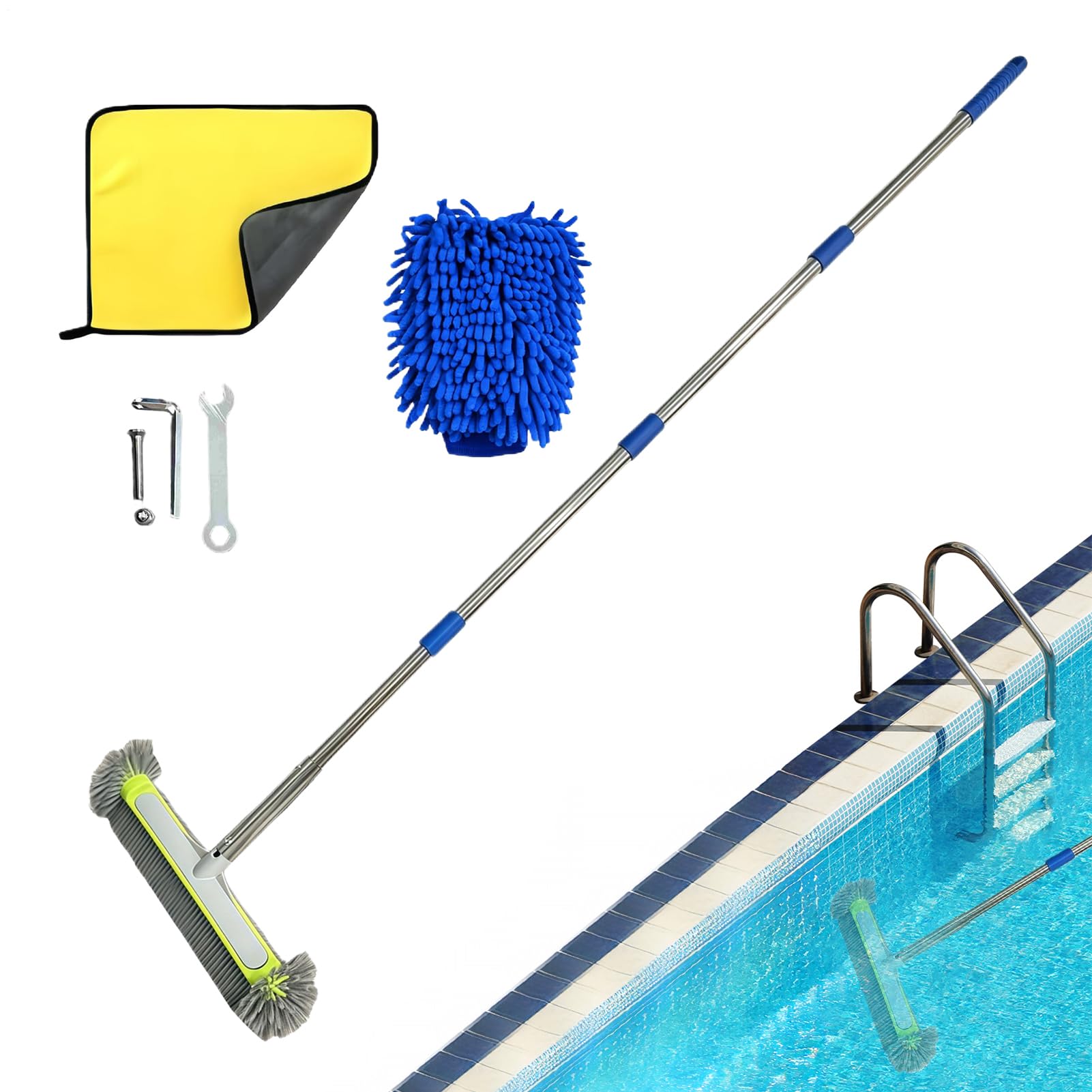 Cepillo para Piscina Fregador Limpiador Desmontable | cepillo ajustable para piscina para paredes, azulejos, esquinas, suelos, spa, terrazas, cocinas, baños, interior y exterior
