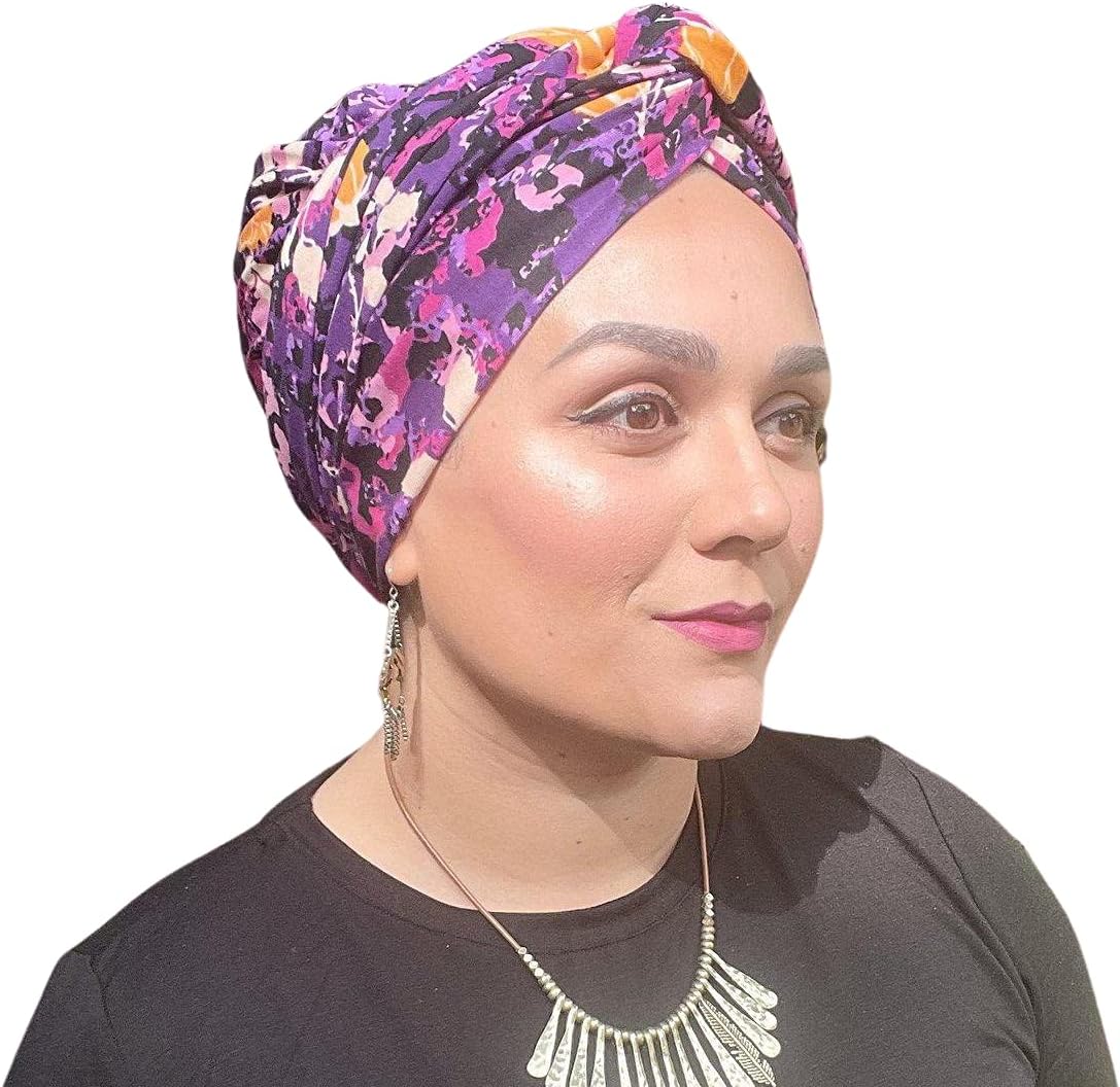 The Little Tichel LadyChemo Headwear for Women, Tichel Head Scarf, African Head Wrap, Purple Delight Abstract Print, Headcover for Cancer Patients, Multicolored, 1 Size