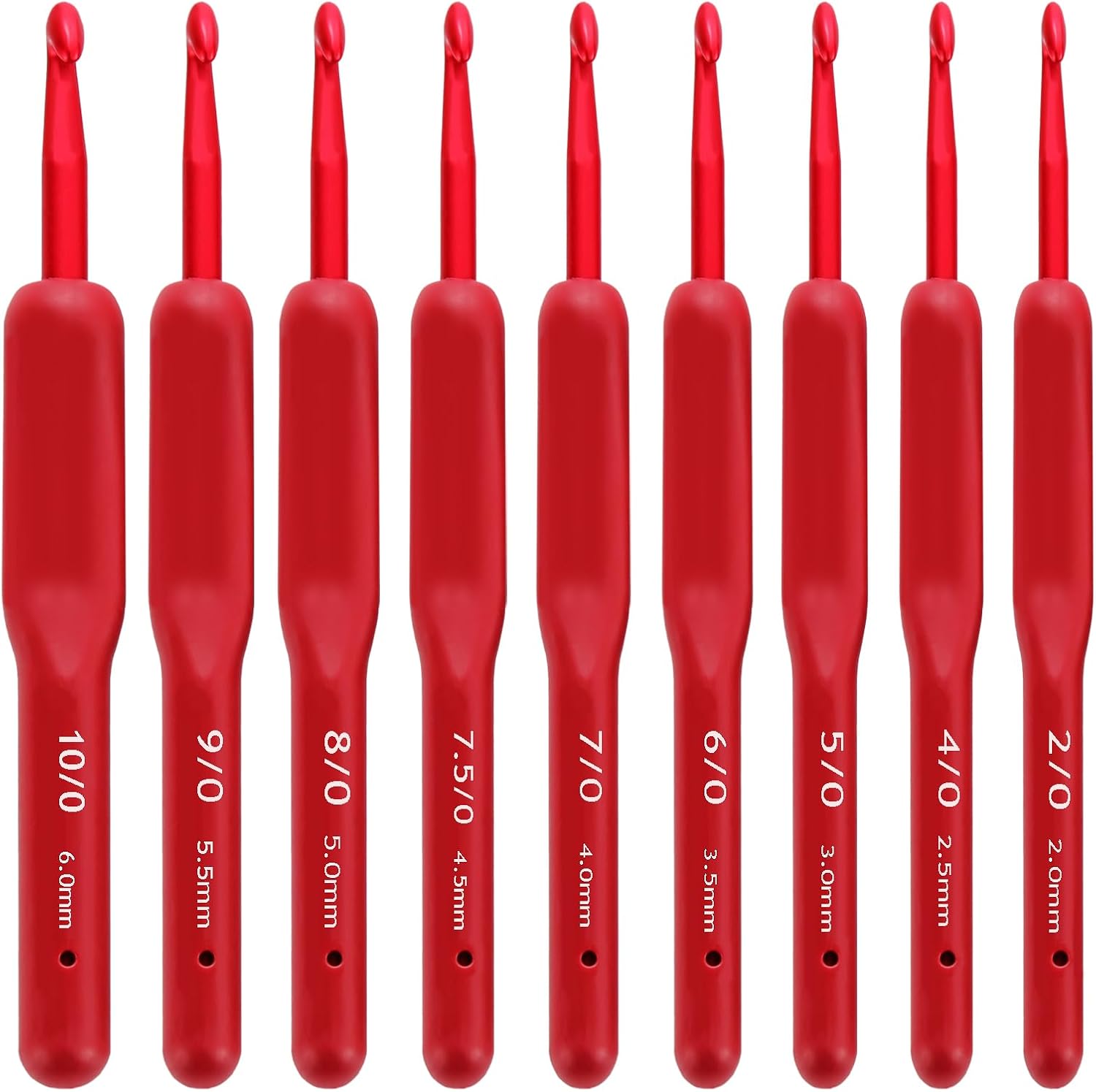 OYEUYID Red Crochet Hook Set — Red Crochet Needles, Soft Handle Red Crochet Hooks Set — Ergonomics 9 Sizes of Soft Handle Aluminum Crochet Needles (2-6mm)