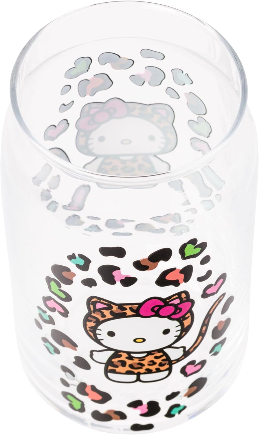 Silver Buffalo Sanrio Hello Kitty Leopard Print Glass Tumbler with Bamboo Lid and Glass Straw, 16 Ounces - Image 4