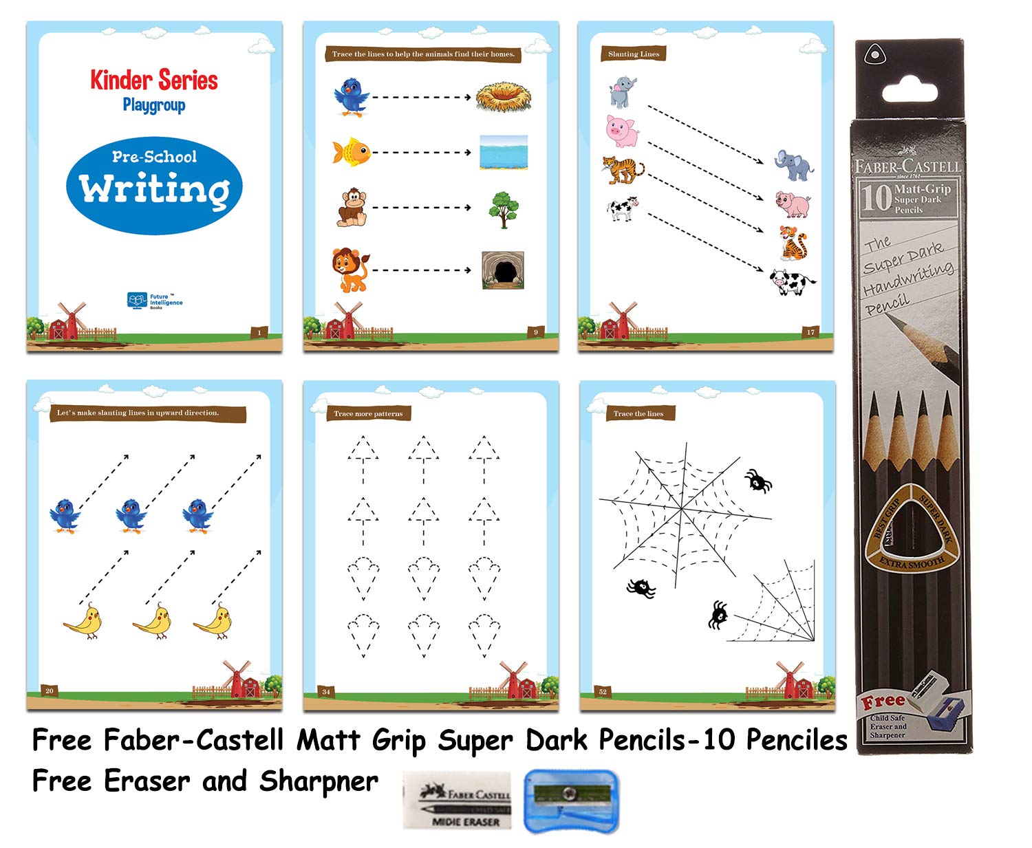 Little Spark Writing Books Pattern, CAPITAL Letters, Small Letters, Words Practice, Cursive Letters practice - Pack of 4 Books / Phonics writing books for 3-6 years