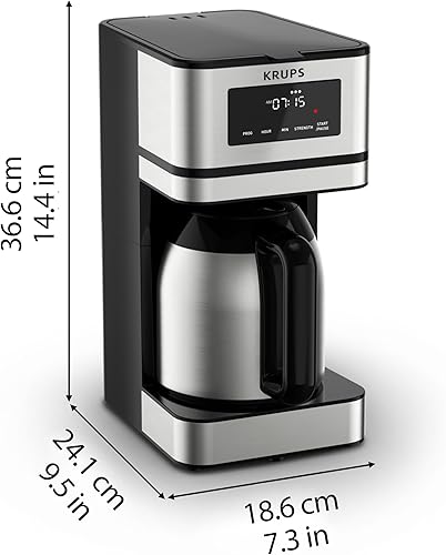 Miniatura 7 de Krups Simply Brew - Cafetera de goteo de acero inoxidable y térmica, 12 tazas programable, personalizable, pantalla digital, filtro de café aislado,