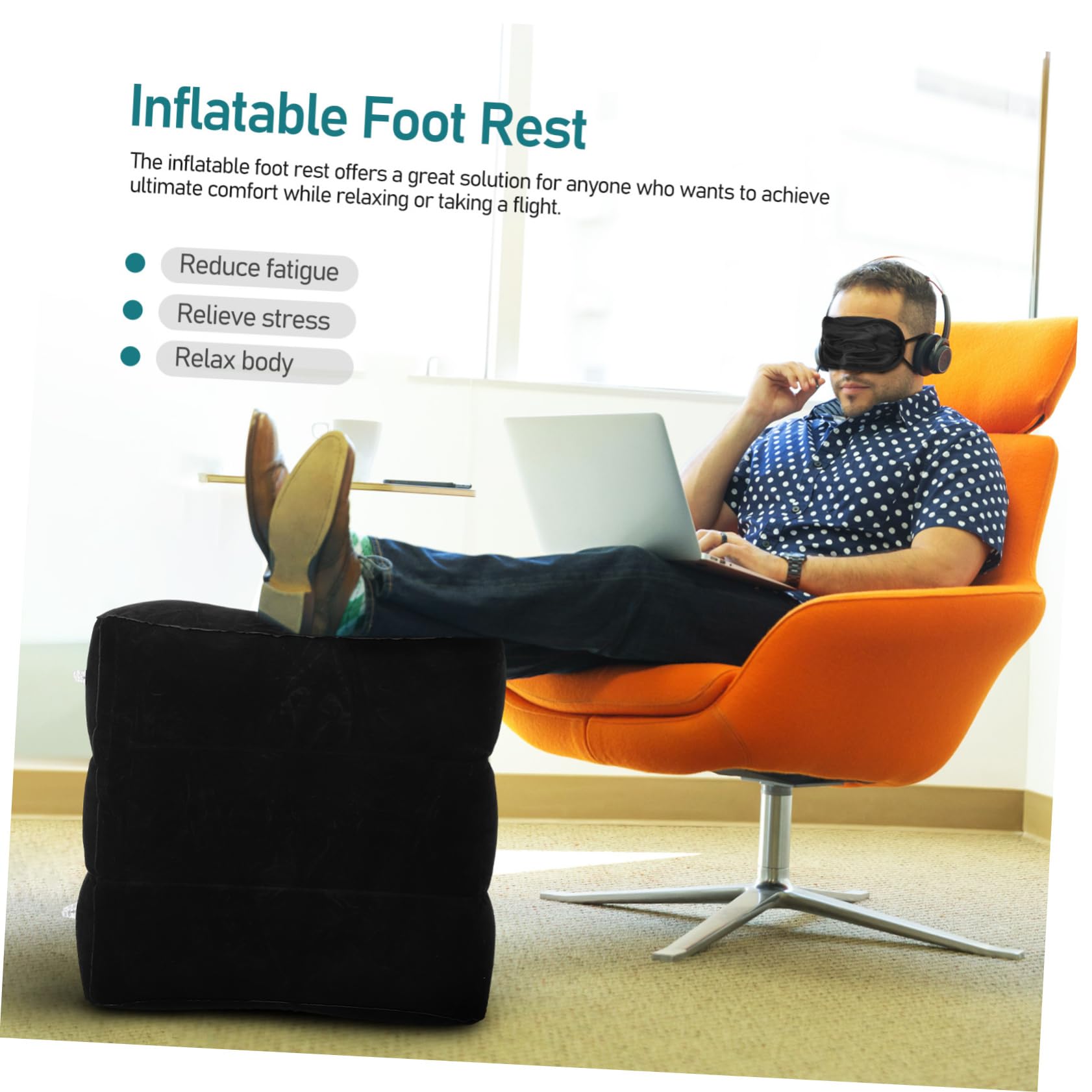 POPETPOP Inflatable Adjustable Foot Rest for Airplane Car Travel Portable Leg Pillow with Pump Storage Travel Essential for Comfort Support