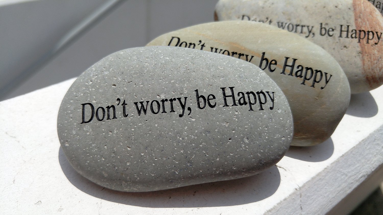 Don't Worry, be Happy Engraved Quotes Stones Inspirational Sandblast Stone, Perfect Gorgeous Unique Gift Ideas, Natural Beach Pebble Rock