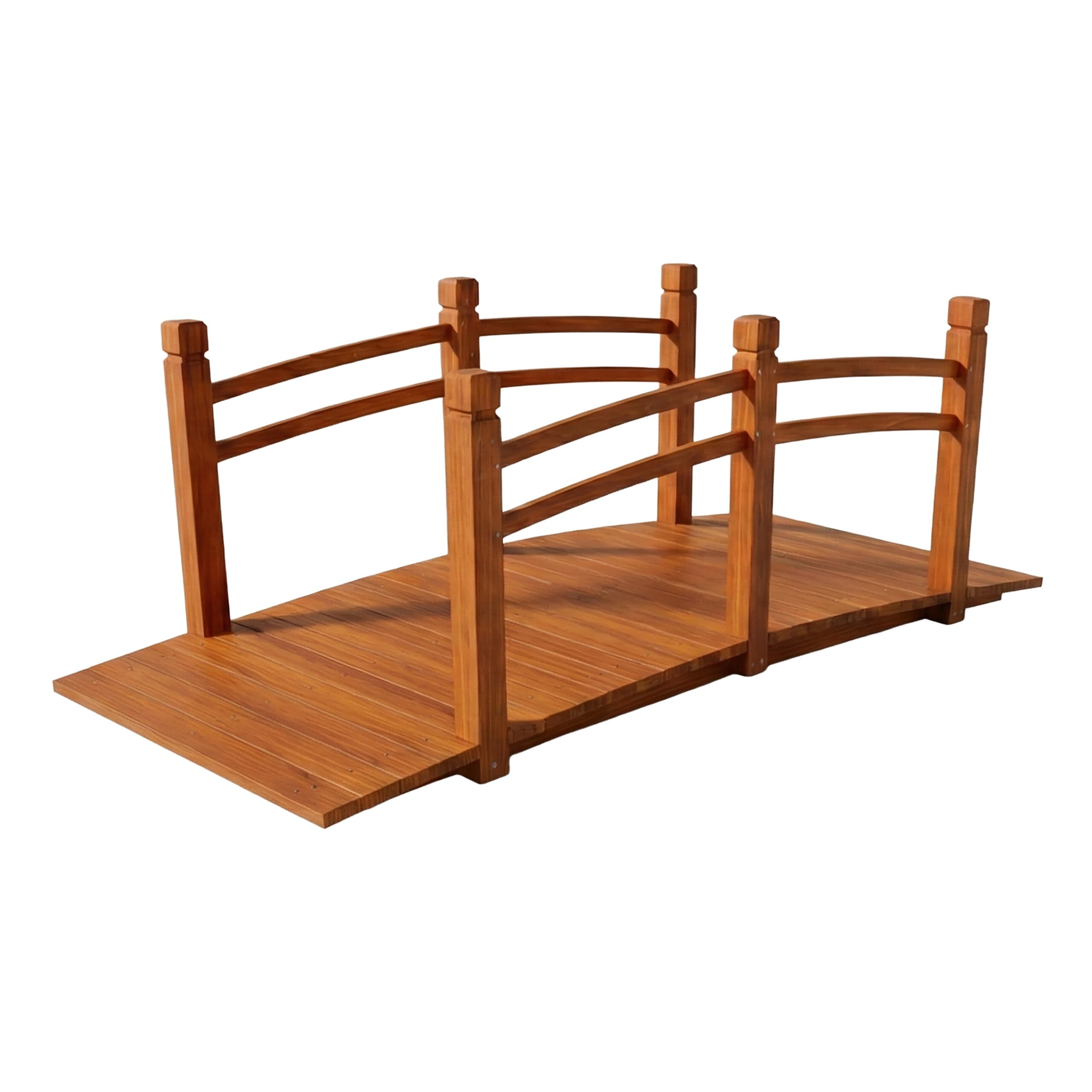 Relaxdays Garden Bridge, with railing, fir wood, for garden pond, HxWxD: 55 x 150 x 67 cm, 150 kg, orange