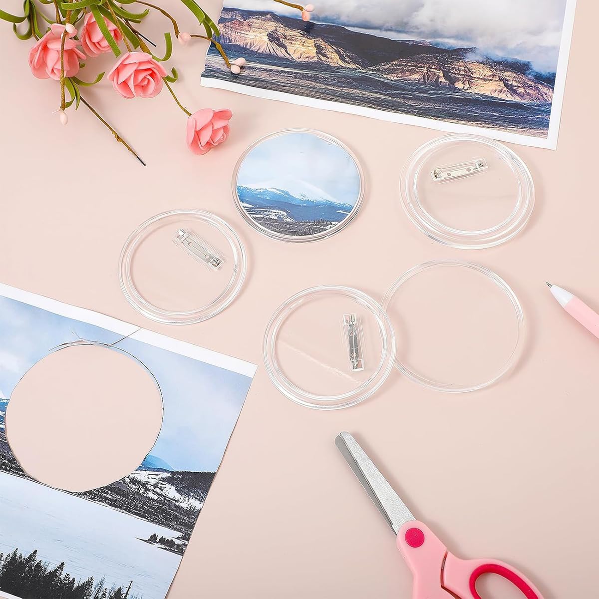 ZYAMY 12PCS Acrylic Button Badge with Pin 58mm/2.28 inch Clear Round Blank Button Badge Kit Photo Frame Badge Plastic Buttons for DIY Crafts Photos Images Text Portrait Logo