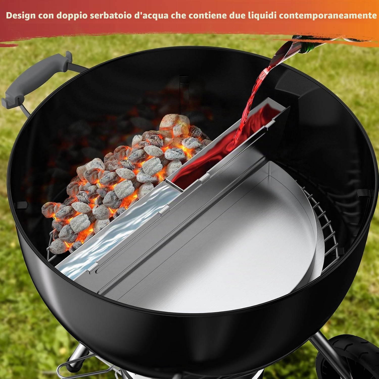 onlyfire Gocciolatoio con Serbatoi d'Acqua Rimovibili e Divisorio in Carbone per Weber 57 cm Griglia a Carbonella Kettle, Vaschetta Raccogli Grasso in Acciaio Inox per Barbecue e Affumicatura