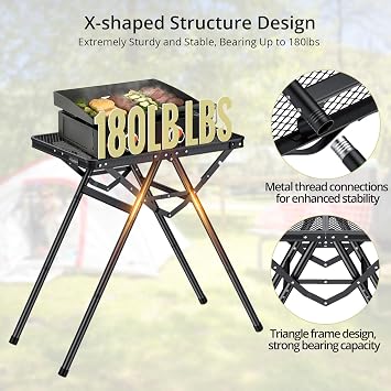 Anbte 2ft Folding Grill Table, Supports 180 Lbs, 2 Adjustable Heights 27.5 | Heat-resistant tabletop, Waterproof, Portable Folding Metal Table for Camping BBQ Cooking Backyard Outdoor, 24 X 16, Black