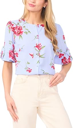 CeCe Womens Flounce Elbow Bow Sleeve Top