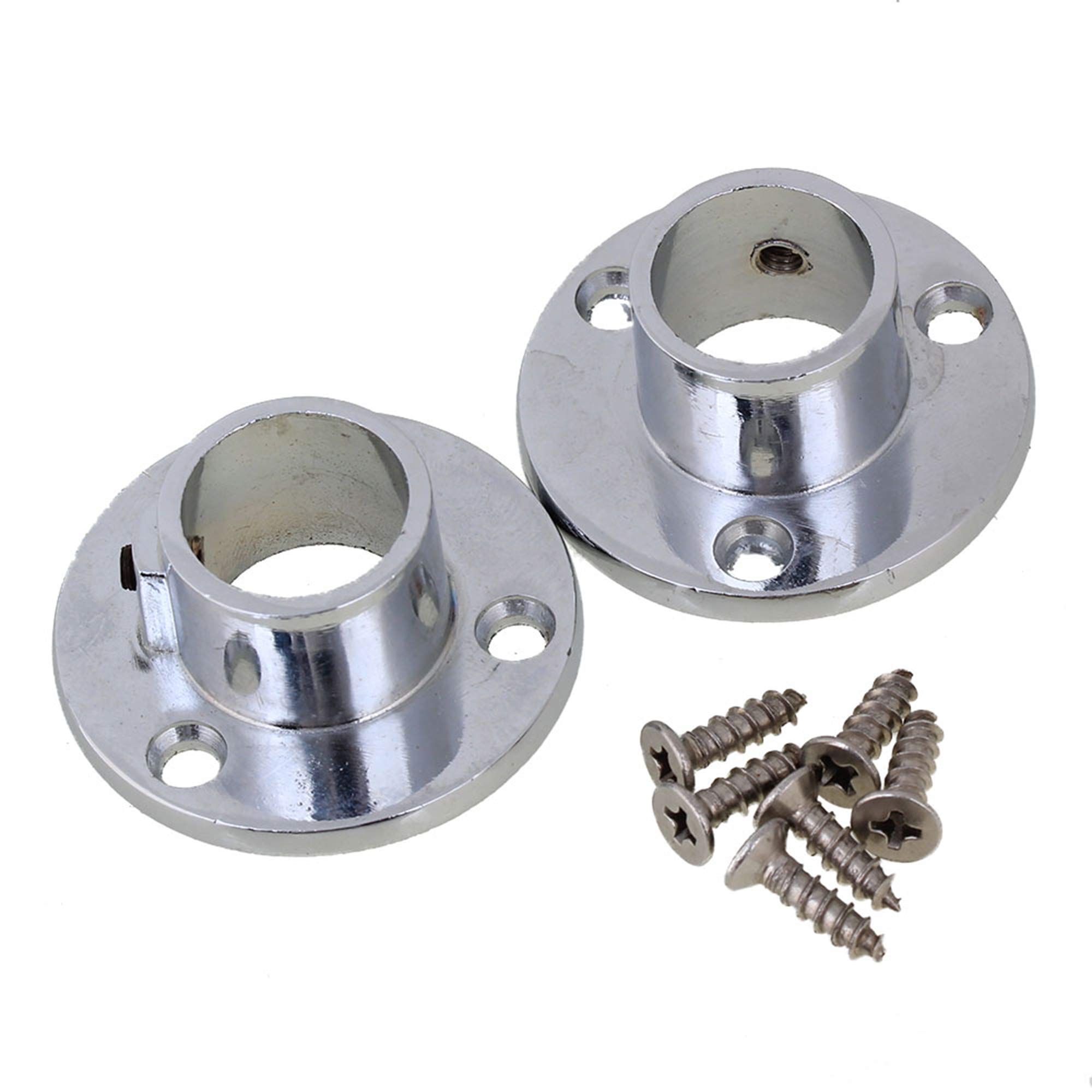 Silver 20mm OD Wardrobe Closet Hanging Flange Rail Rod End Support Holder Bracket Set of 2