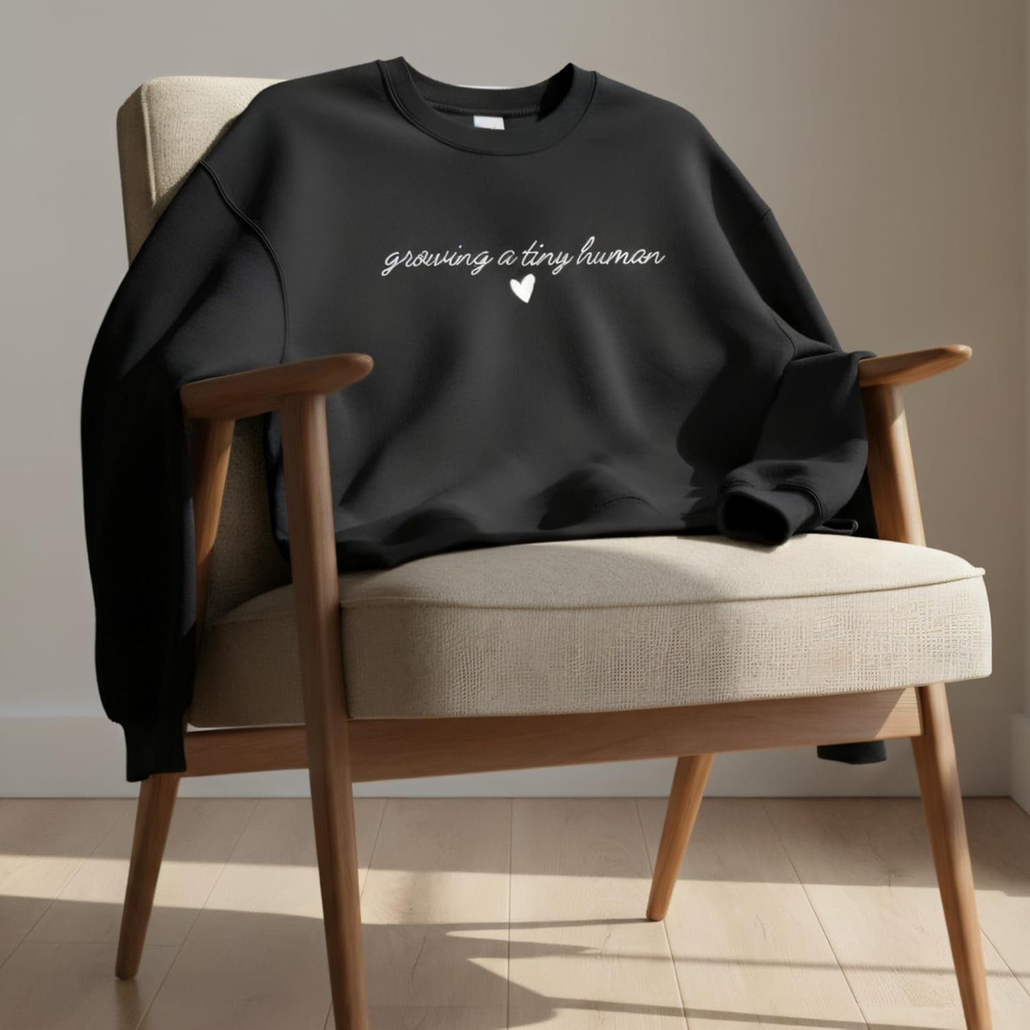 Growing a Tiny Human Pregnancy Announcement Sweatshirt, Maternity Sweater Crewneck, Lightweight Cotton Blend, Relaxed Classic - Image 2