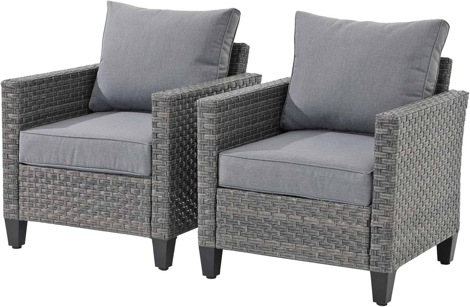 SUNSITT Patio Chairs Set of 2, All Weather Wicker Patio Sofa, Outdoor Seating Club Chair Porch Chairs Set with Grey Cushion for Balcony Porch Deck | Club Chair, Grey Cushion, Balcony Porch Deck