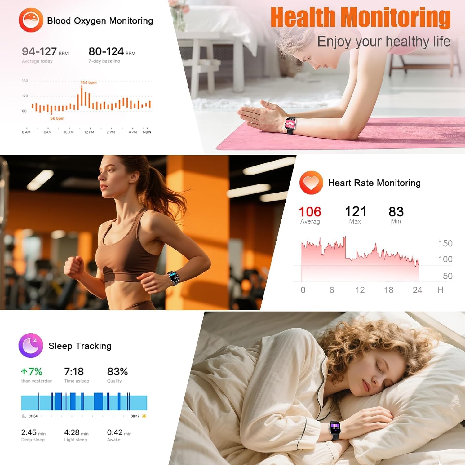 Smart Watch for Men Women (Answer/Make Call), 1.83" HD Touchscreen Fitness Tracker, 110+ Sport Modes, Fitness Watch with Heart Rate/Sleep Monitor/Step, Waterproof Smartwatch for Android,Silver Beige image 4