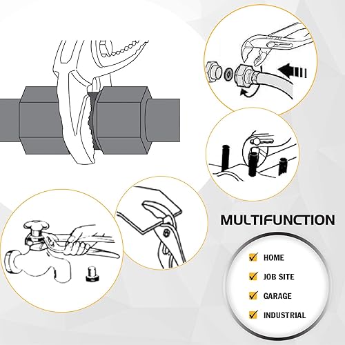 Miniatura 6 de Olympia Tools Juego de 2 alicates para lengüeta y ranura, alicates de mandíbula recta de 10 y 12 pulgadas con agarre de cojín, múltiples posiciones